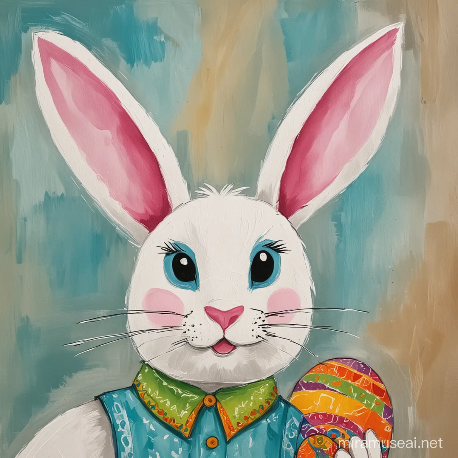 Colorful Easter Bunny Painting by 11YearOld PicassoInspired Artist