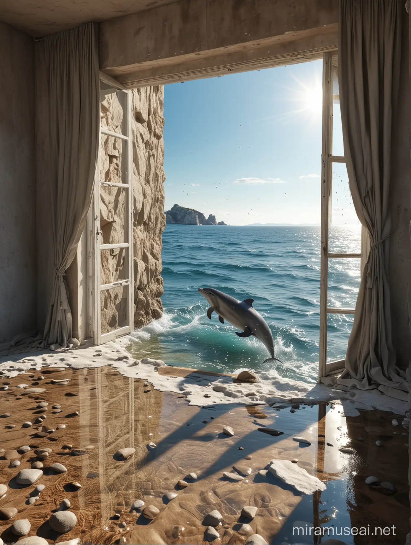 Mystical Dolphin Leap in Abandoned Waters Captivating Oceanic Scene