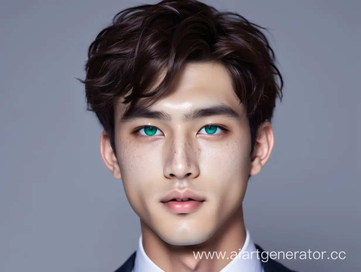 Height 180 cm, emerald eyes, weight 71 kg. Big cheeks, small neat nose where you can see small freckles. Beautiful cheekbones, medium lips. Hair color is blue. (male)