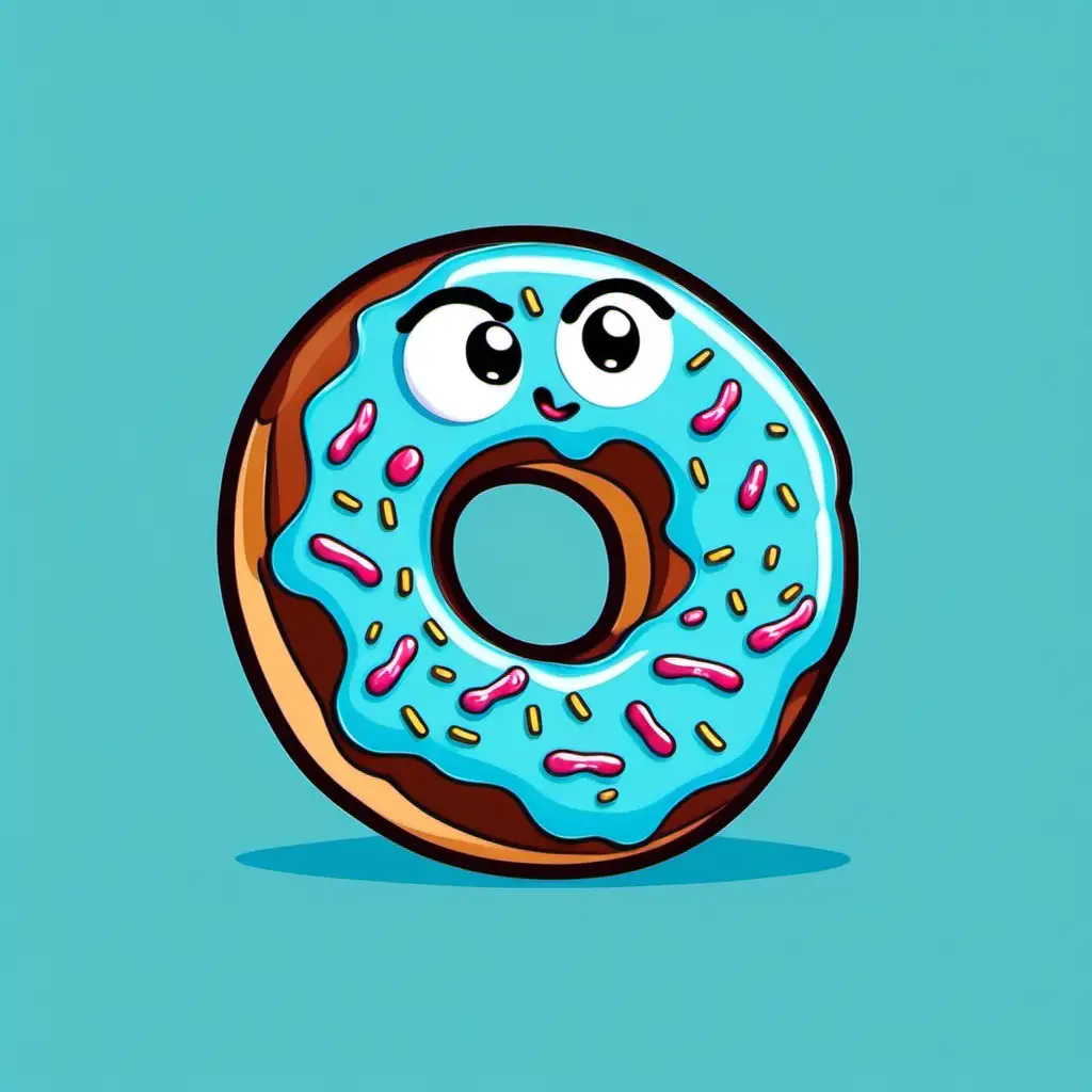 Blue Cartoon Happy Donut 