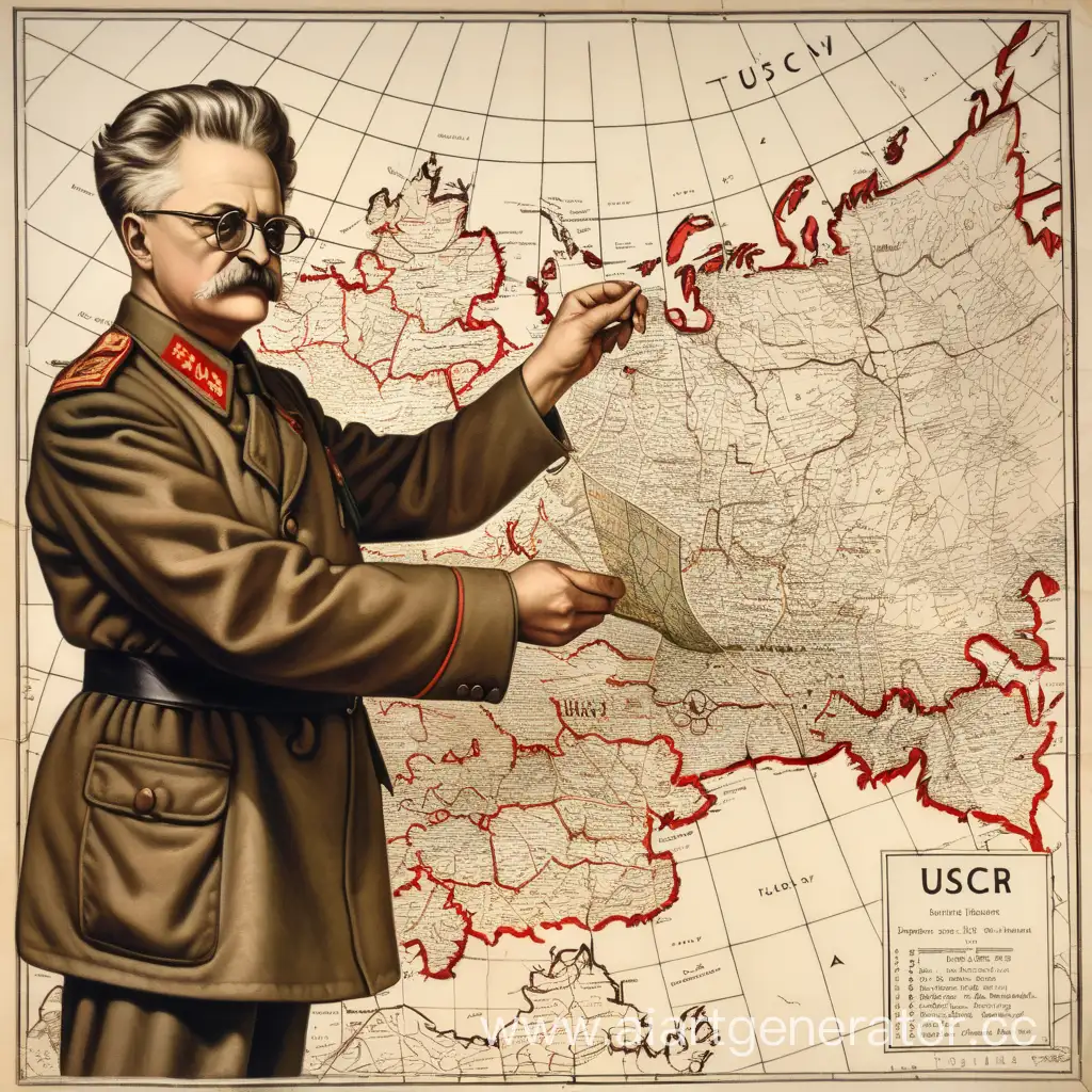 Trotsky-Examining-a-Map-of-the-USSR