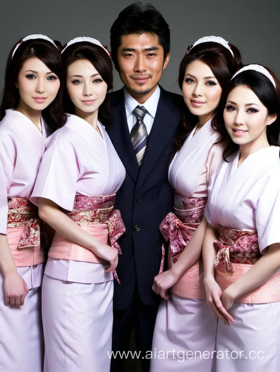 Multicultural-Harmony-Japanese-Man-and-His-Four-Wives-Embracing-Unity