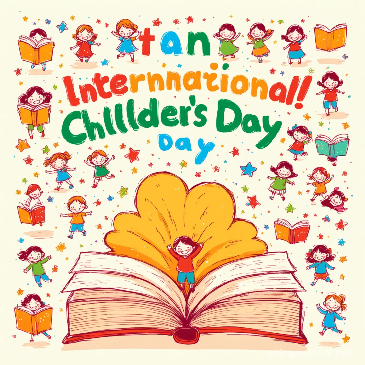 quero uma imagem que comemore o Dia Internacional do Livro Infantil, em estilo desenho infantil, colorido. Não colocar texto, só imagem