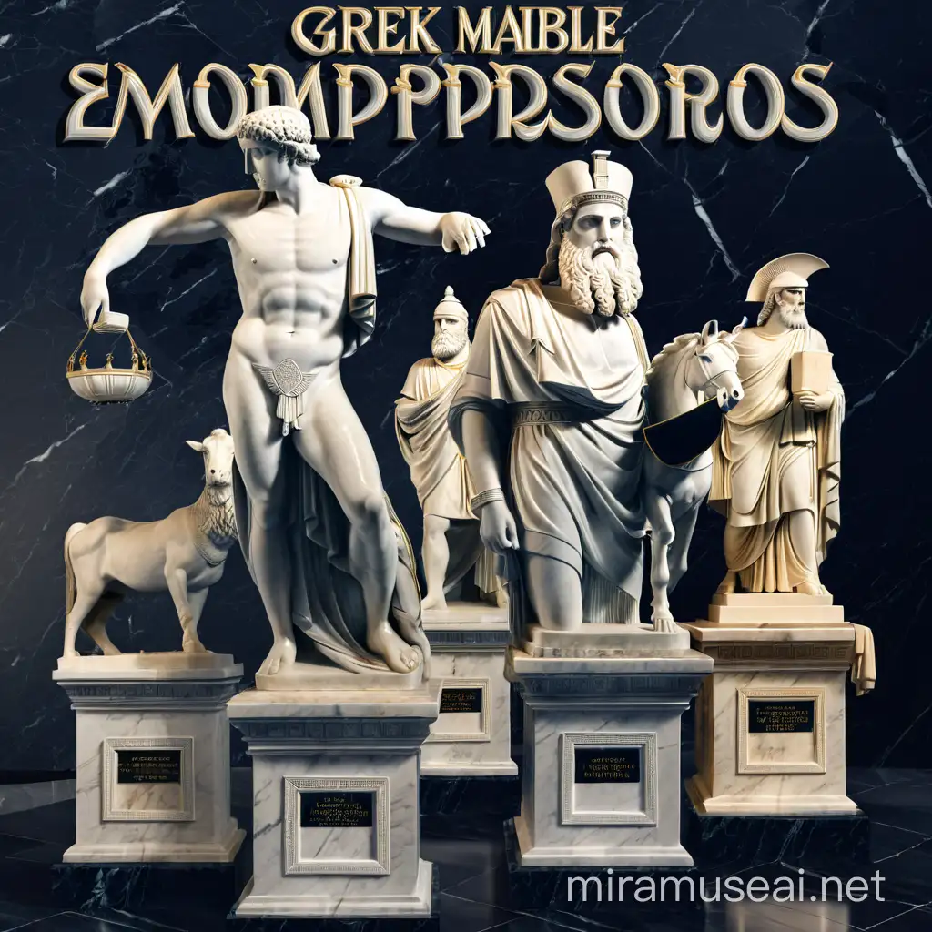 greek marble statues of emperors upon pedestals