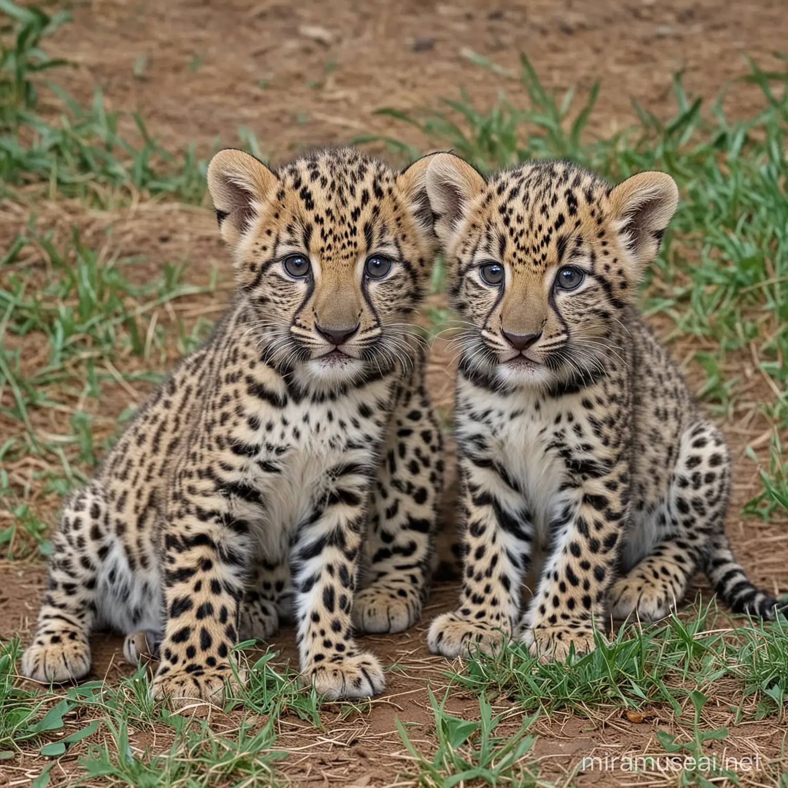 Playful Baby Leopards Frolicking in a Sunlit Savannah