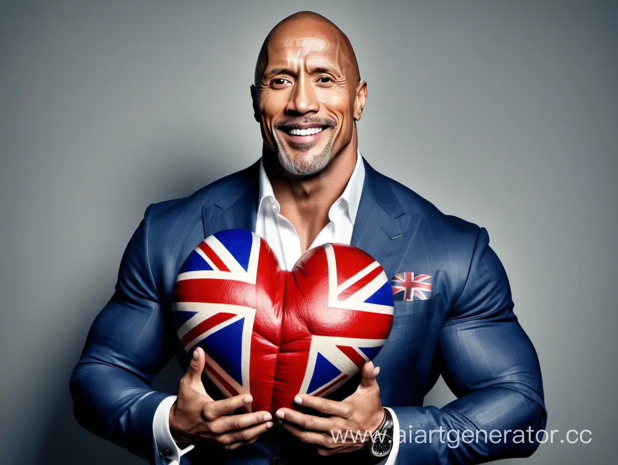 Dwayne-Johnson-Embracing-3D-Heart-with-British-Flag-Drawing