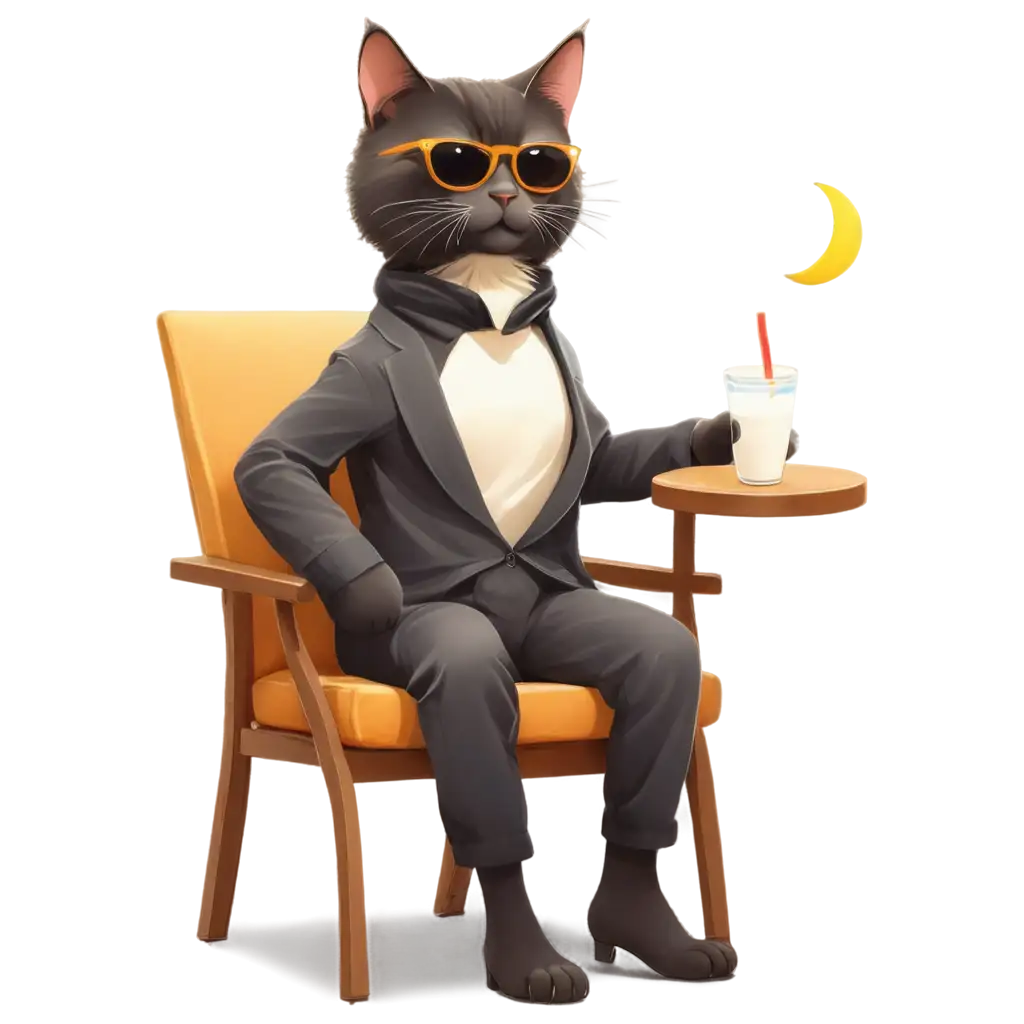 Adorable-CatLike-Cartoon-in-Sunglasses-Enjoying-Milk-and-Solar-Eclipse-HighQuality-PNG-Image