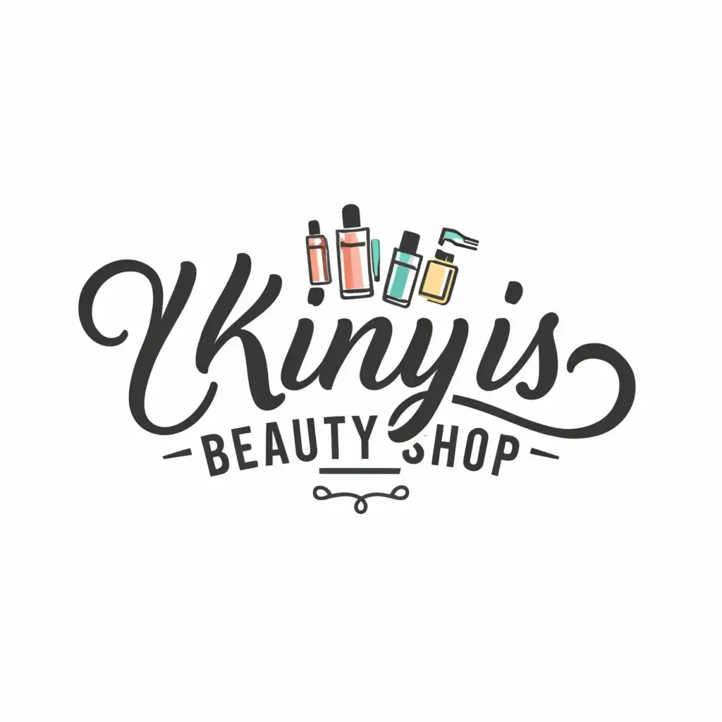 LOGO-Design-For-Kinyis-Beauty-Shop-Elegant-Text-with-Skincare-Products-Emblem