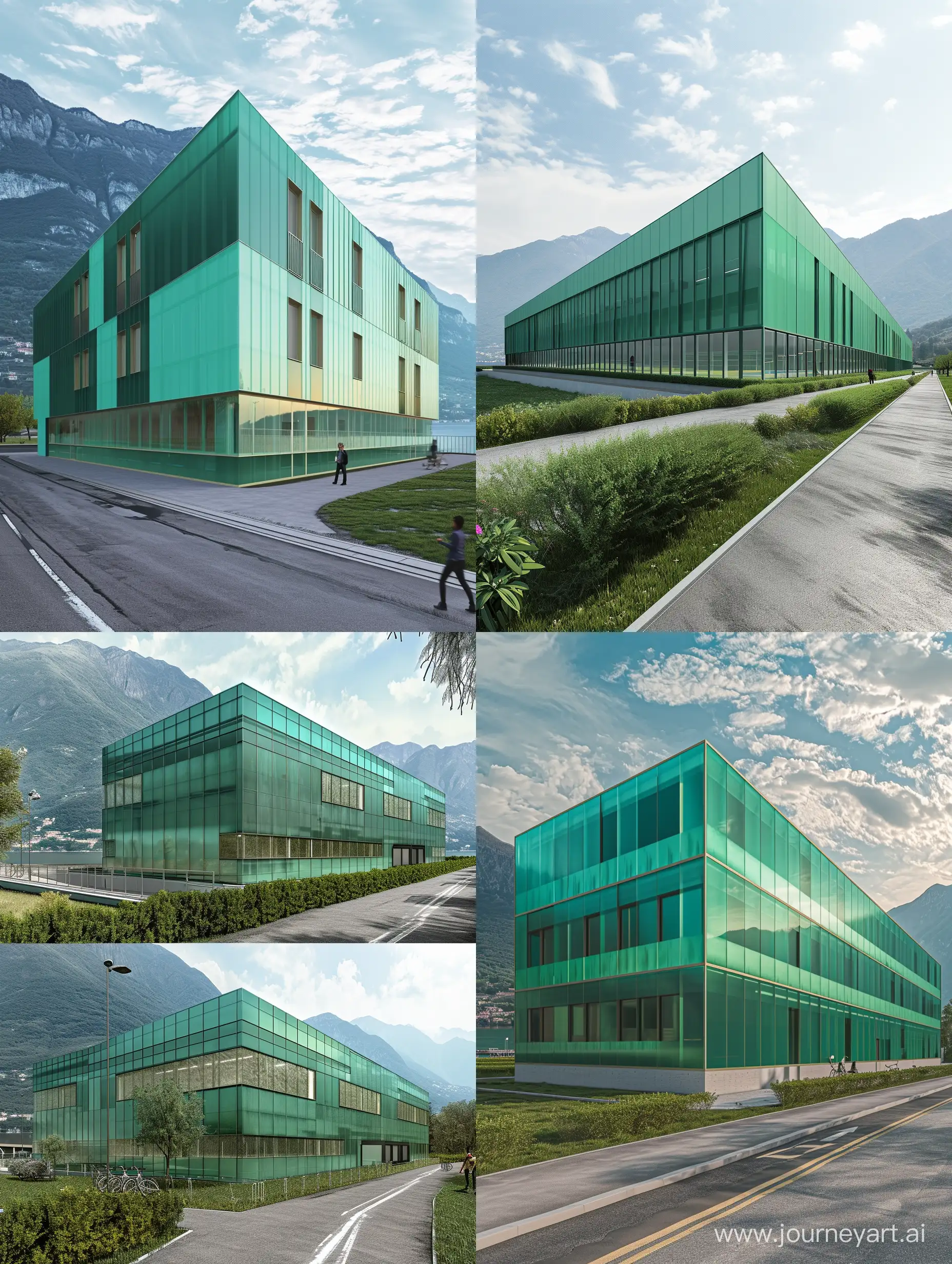 Modern-ThreeFloor-Sports-Complex-by-Lake-Como-with-Green-Polycarbonate-Facade