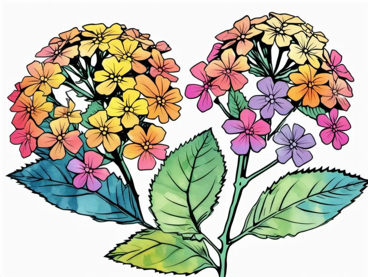 /imagine prompt pastel watercolor BIGLEAF LANTANA flowers clipart on a white background andy warhol inspired --tile