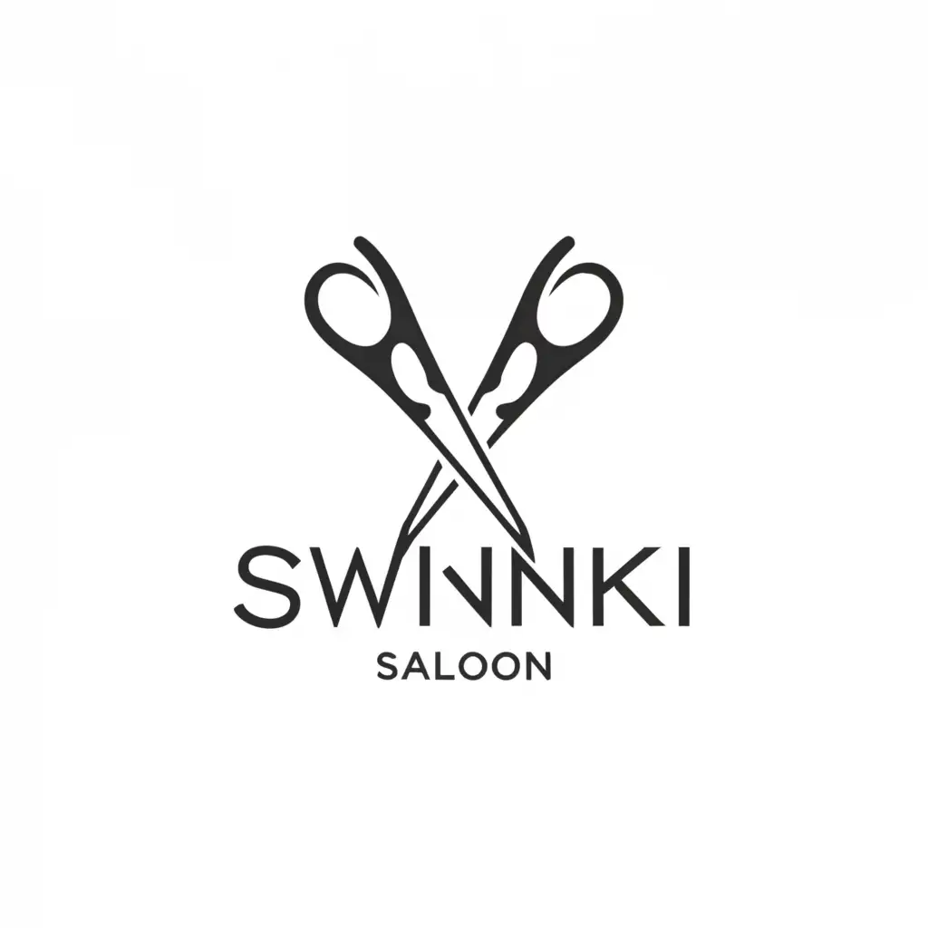 a logo design,with the text "Svinki saloon ", main symbol:scissors,Moderate,be used in Animals Pets industry,clear background