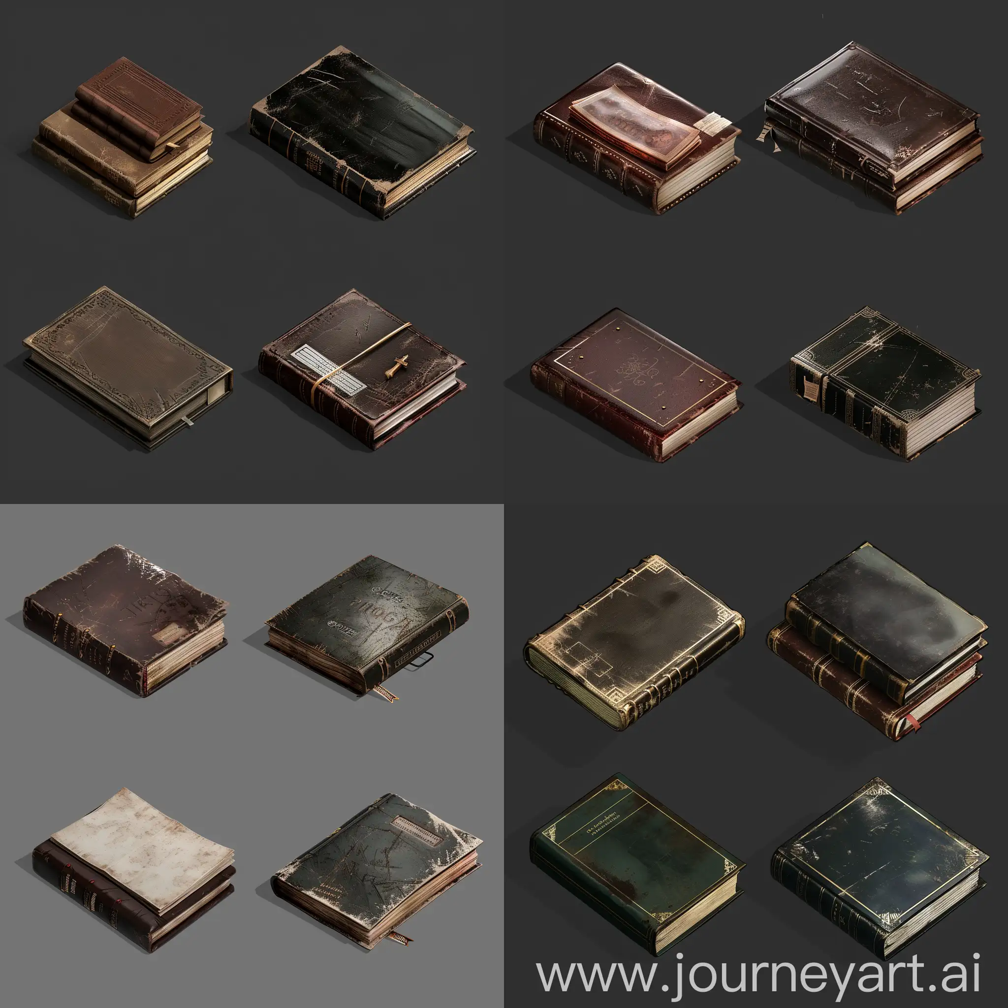 Isometric-Set-of-Worn-Books-Realistic-3D-Game-Asset-with-Shiny-Leather-Covers
