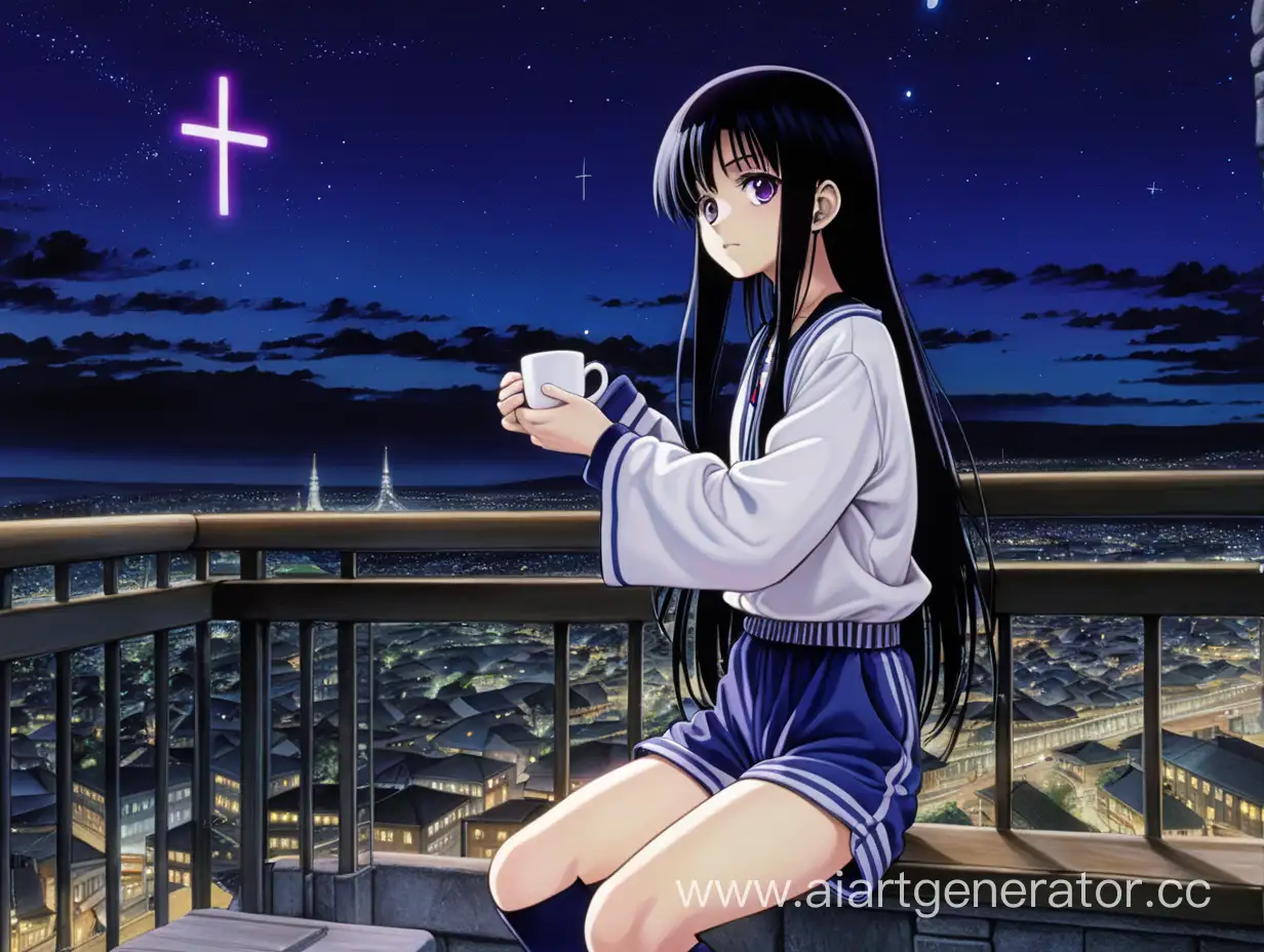 Dreamy-Anime-Night-Young-Girl-on-Terrace-Admiring-Stars-and-Longing-for-Kurapika