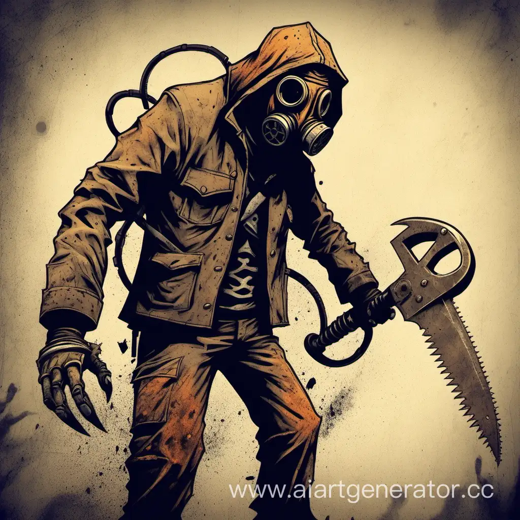 OneArmed-Monster-in-Gas-Mask-with-Rusty-Saw