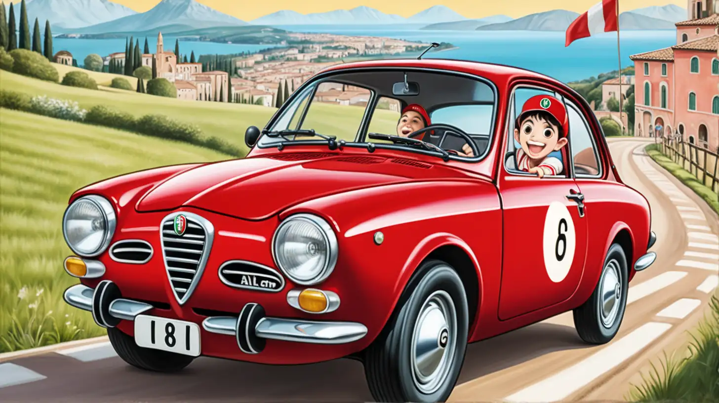 Joyful Teenager Drives Vintage Alfa Romeo Giulietta in Enchanting Race
