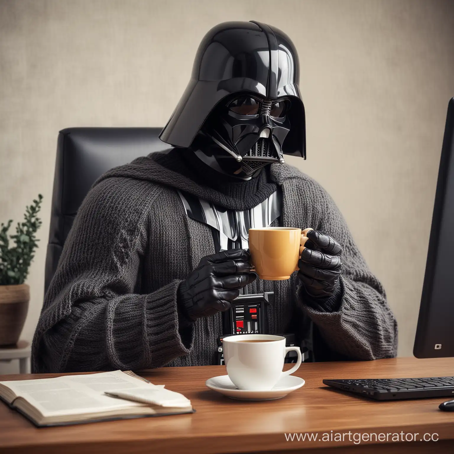 Darth-Vader-Enjoying-Tea-Time-in-Cozy-Knitwear