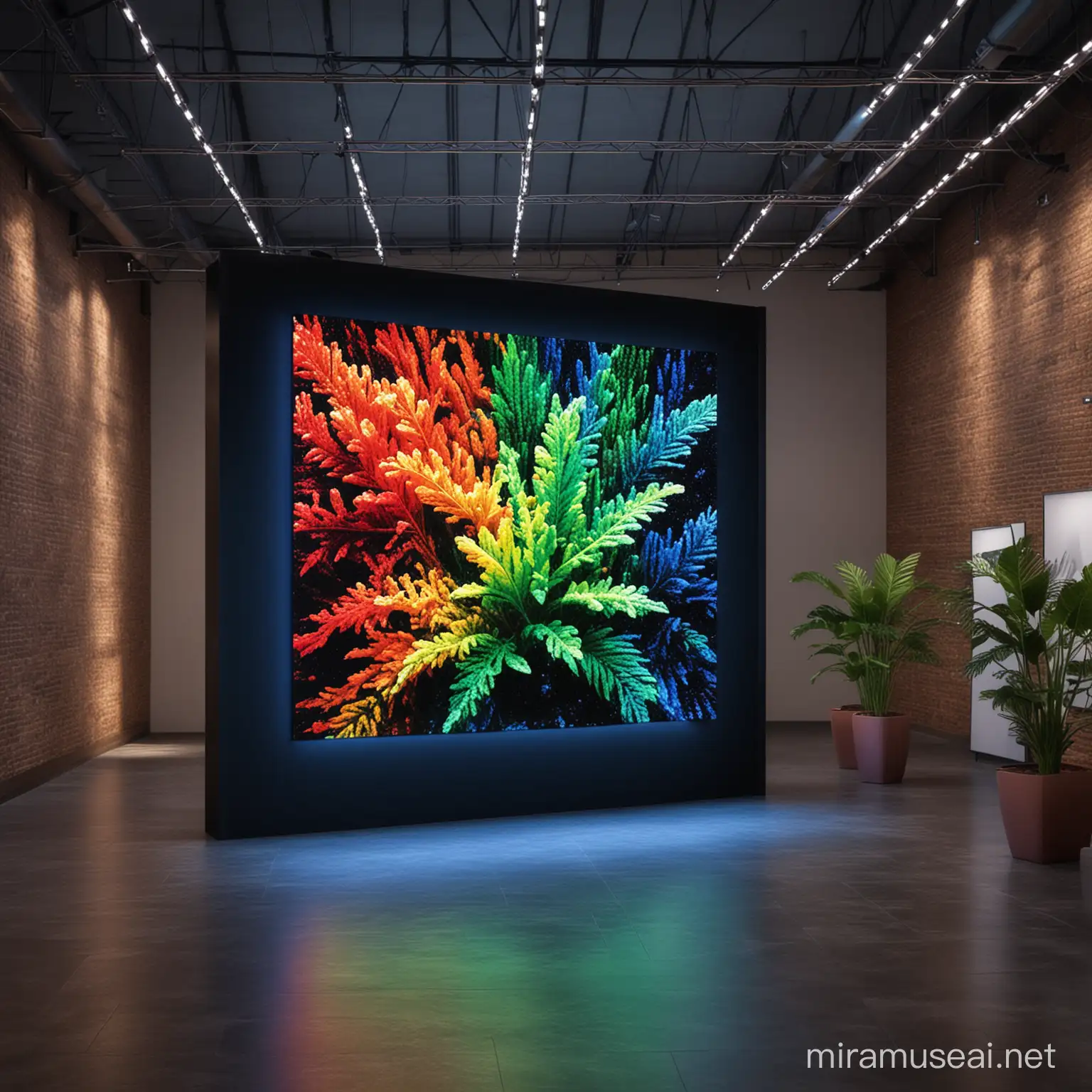 Dynamic Indoor LED Display with Bold Colors and Modern Design