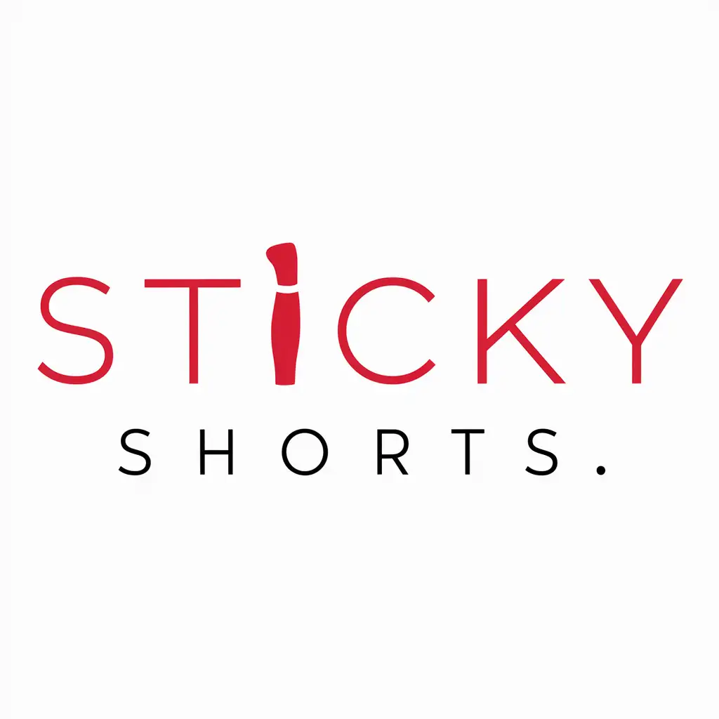 a logo for title "Sticky Shorts" red and white colors minimalistic