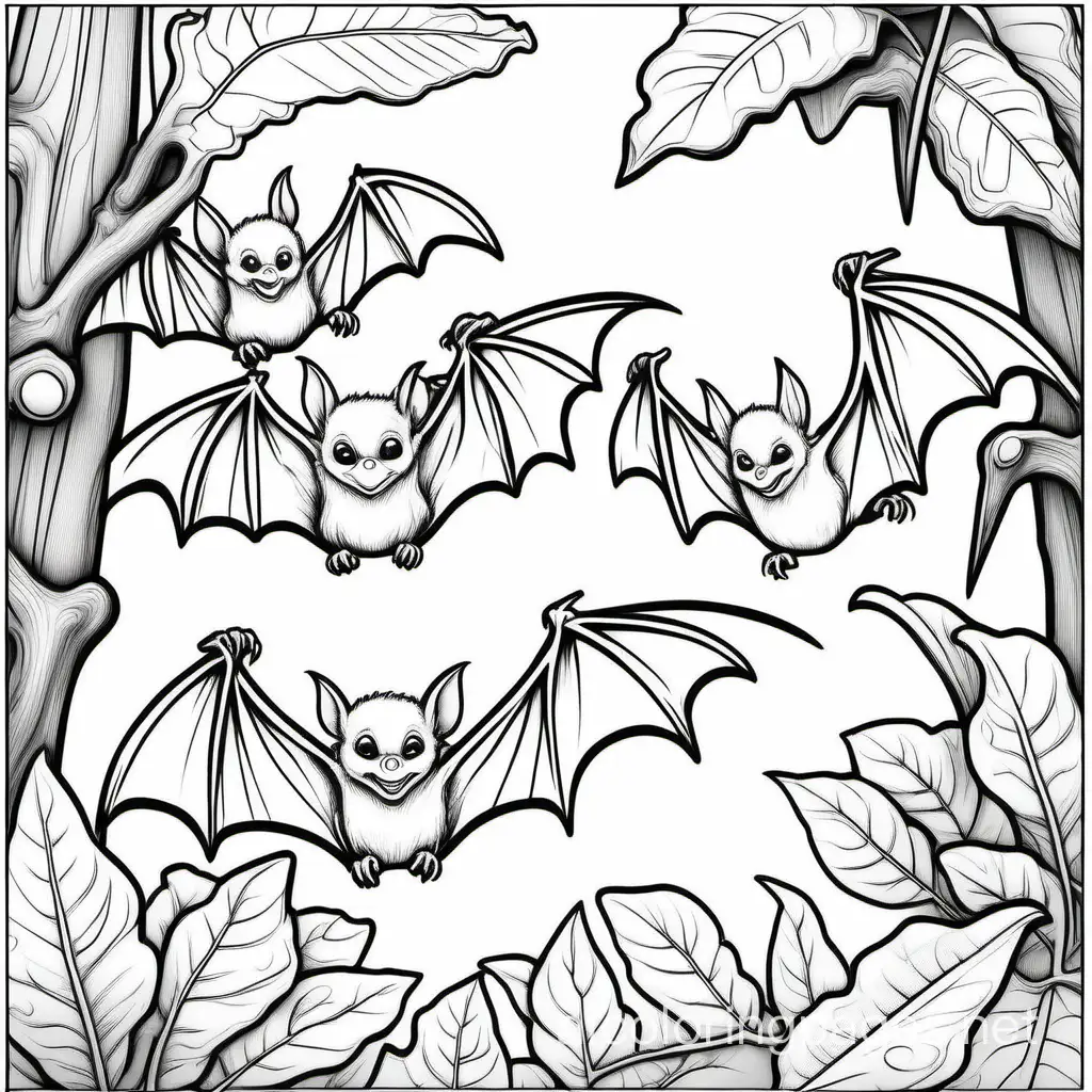 Eastern red bats, Coloring Page, black and white, line art, white background, Simplicity, Ample White Space. The background of the coloring page is plain white to make it easy for young children to color within the lines. The outlines of all the subjects are easy to distinguish, making it simple for kids to color without too much difficulty