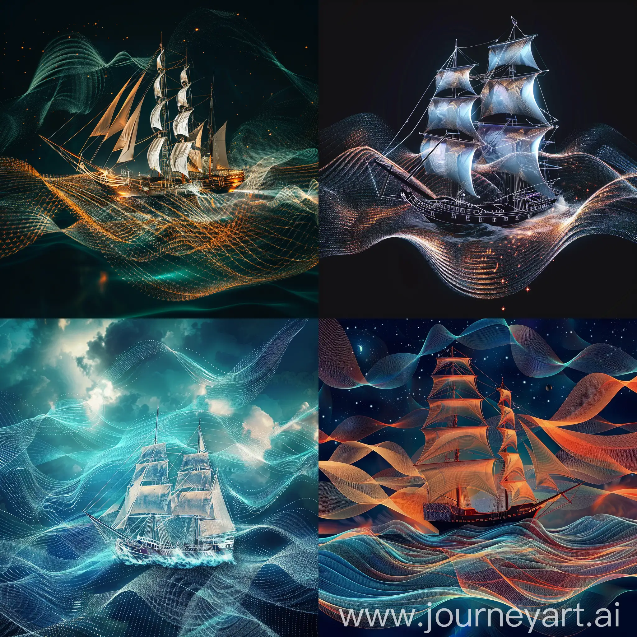 a ship sailing through digital waves


 
