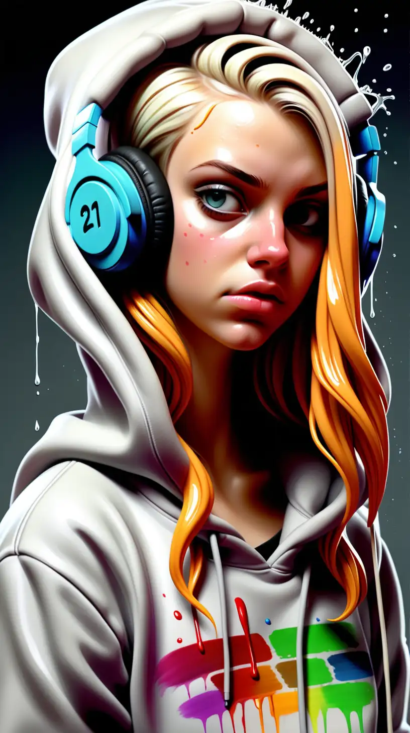 Vibrant Portrait of a HipHop Inspired Woman Painting with Headphones On