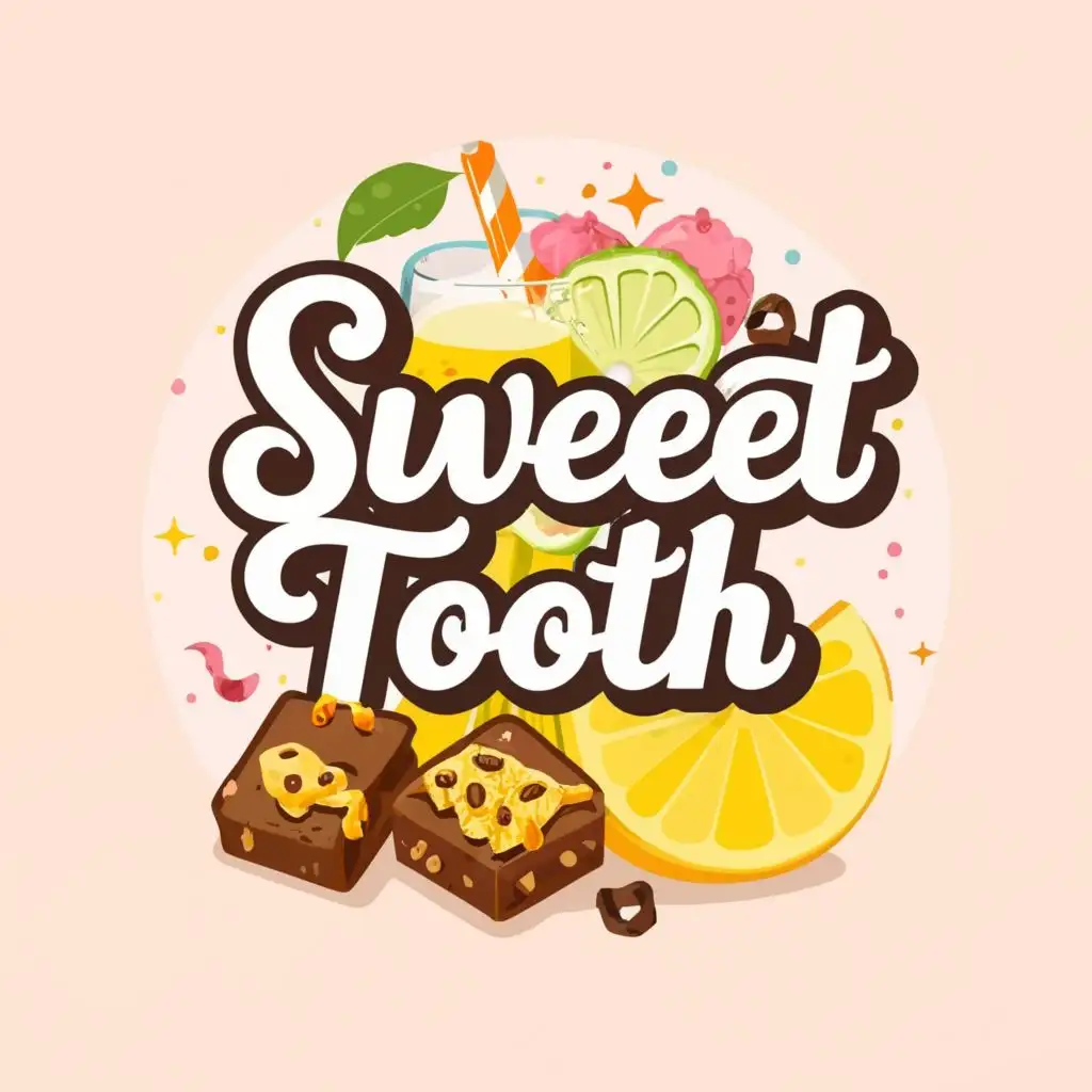 logo, Lemonade And Chocolate Covered Snacks, with the text "Sweet Tooth", typography