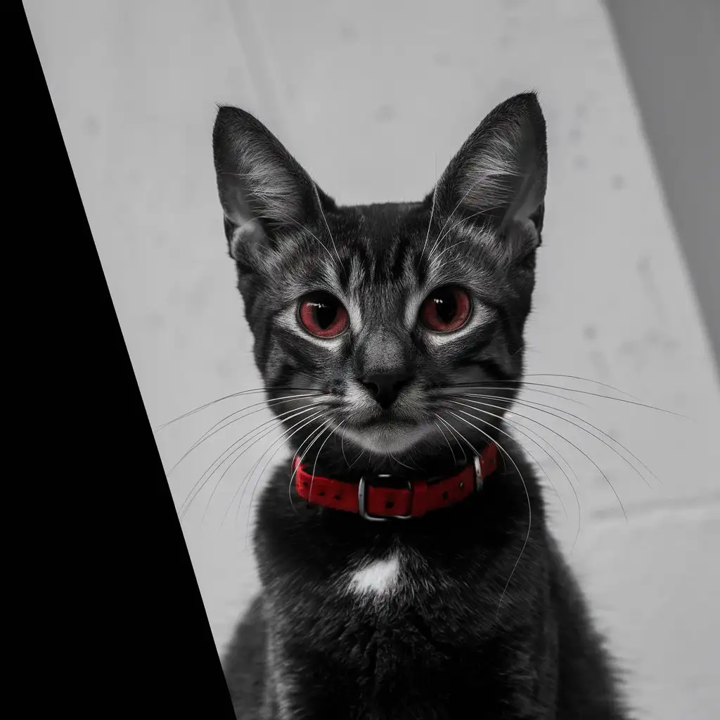 Mysterious-Black-and-White-Cat-with-Red-Eyes-and-Collar