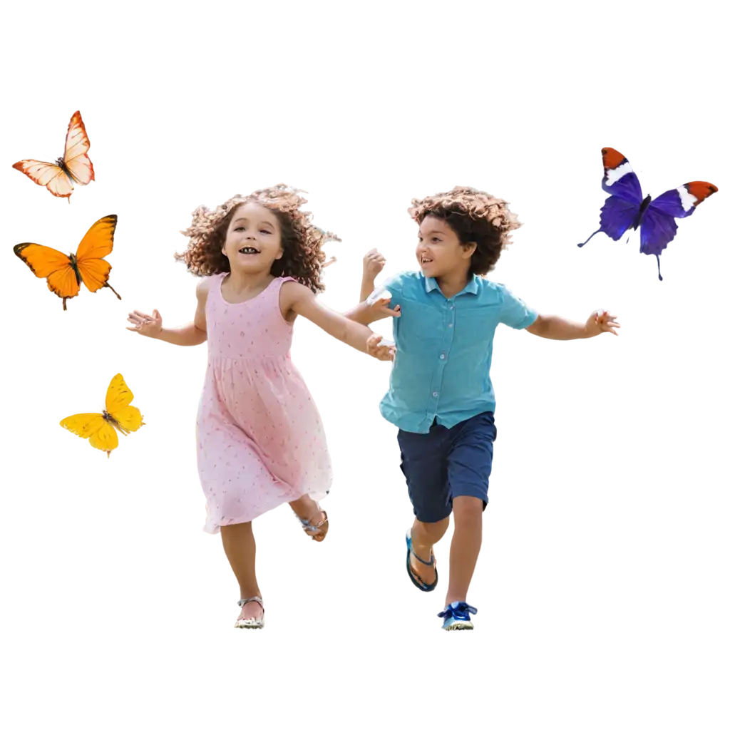 children running after butterflies