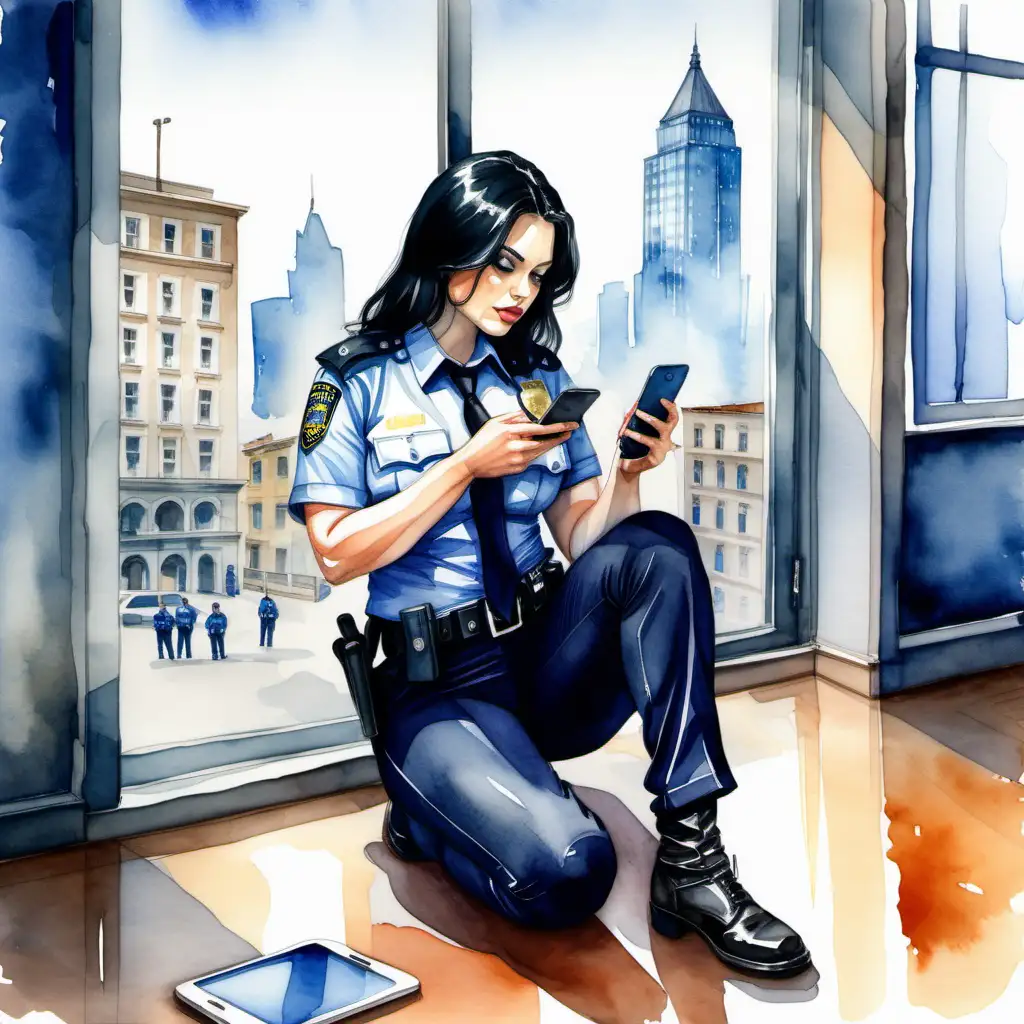 Seductive Officer Engaged in Digital Break