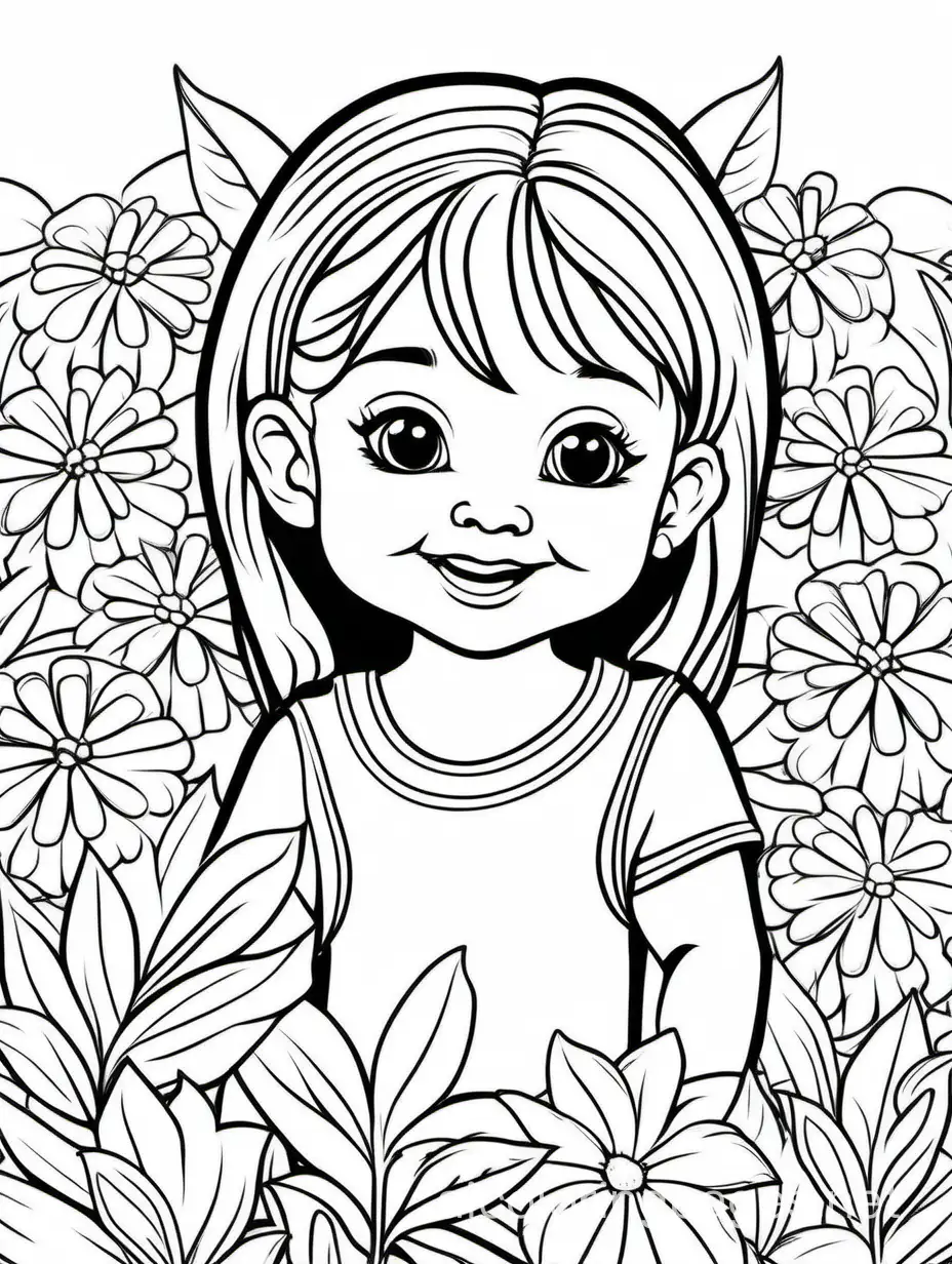 In back ground of flowers ,a cute baby beer face portrait of, Coloring Page, black and white, line art, white background, Simplicity, Ample White Space. The background of the coloring page is plain white to make it easy for young children to color within the lines. The outlines of all the subjects are easy to distinguish, making it simple for kids to color without too much difficulty, Coloring Page, black and white, line art, white background, Simplicity, Ample White Space. The background of the coloring page is plain white to make it easy for young children to color within the lines. The outlines of all the subjects are easy to distinguish, making it simple for kids to color without too much difficulty