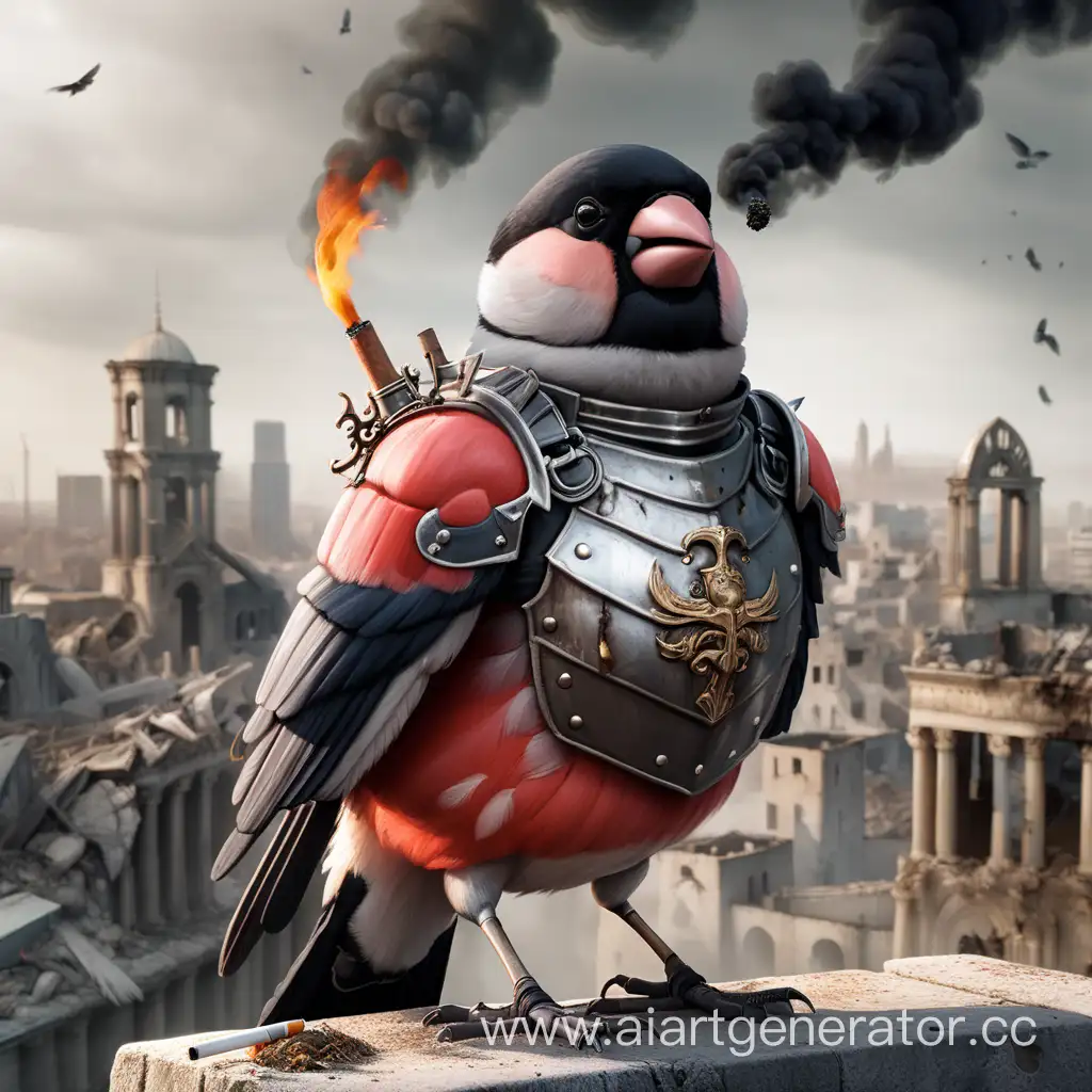 Undead-Bullfinch-Warrior-with-Cigarette-in-PostApocalyptic-Cityscape