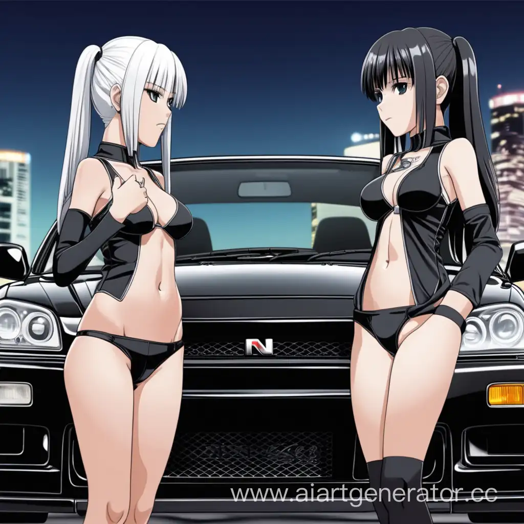 AnimeStyle-Illustration-Two-Girls-in-a-Black-Nissan-Skyline
