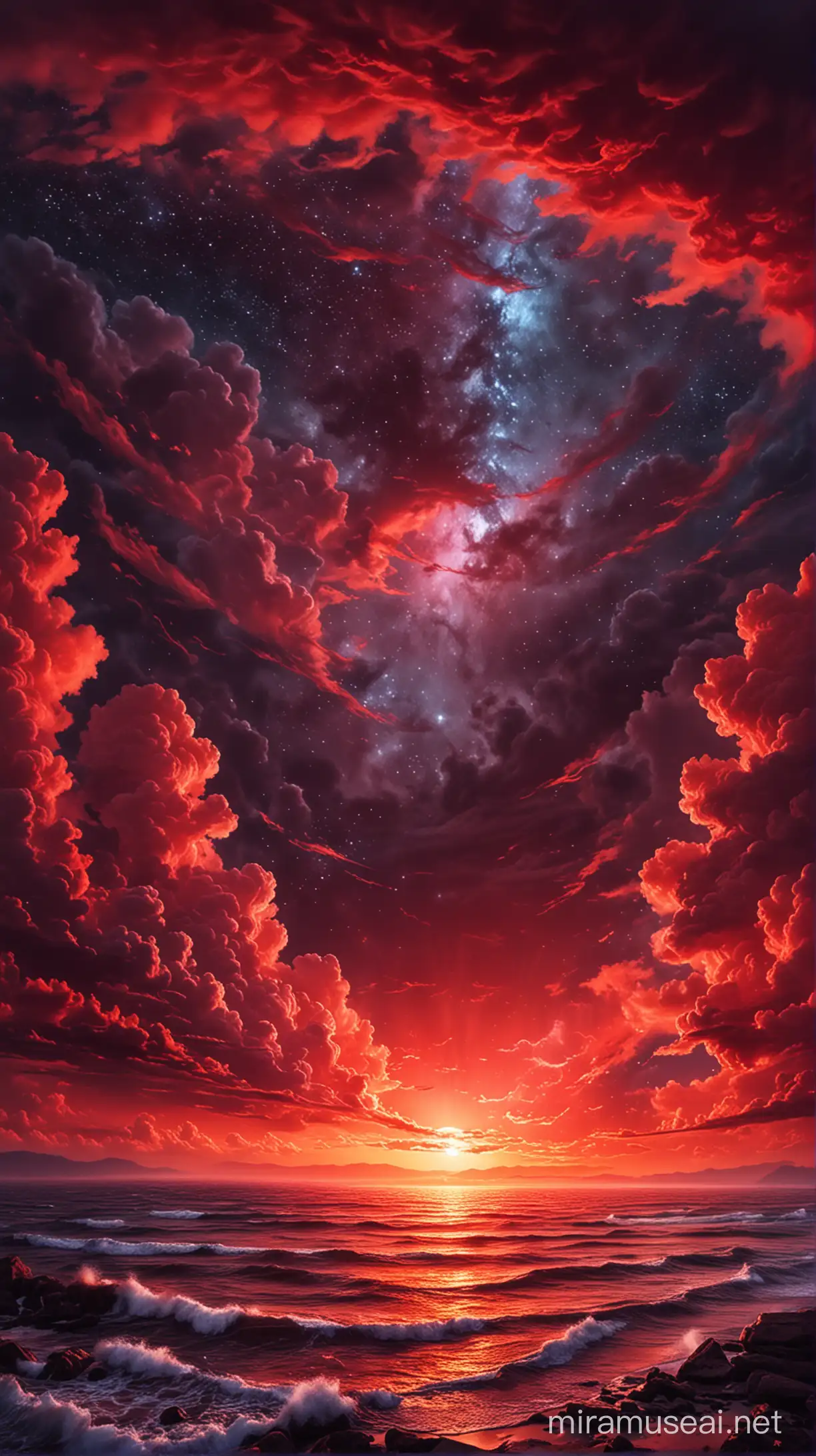 Vibrant Red Dream Sky with Silhouetted Figures