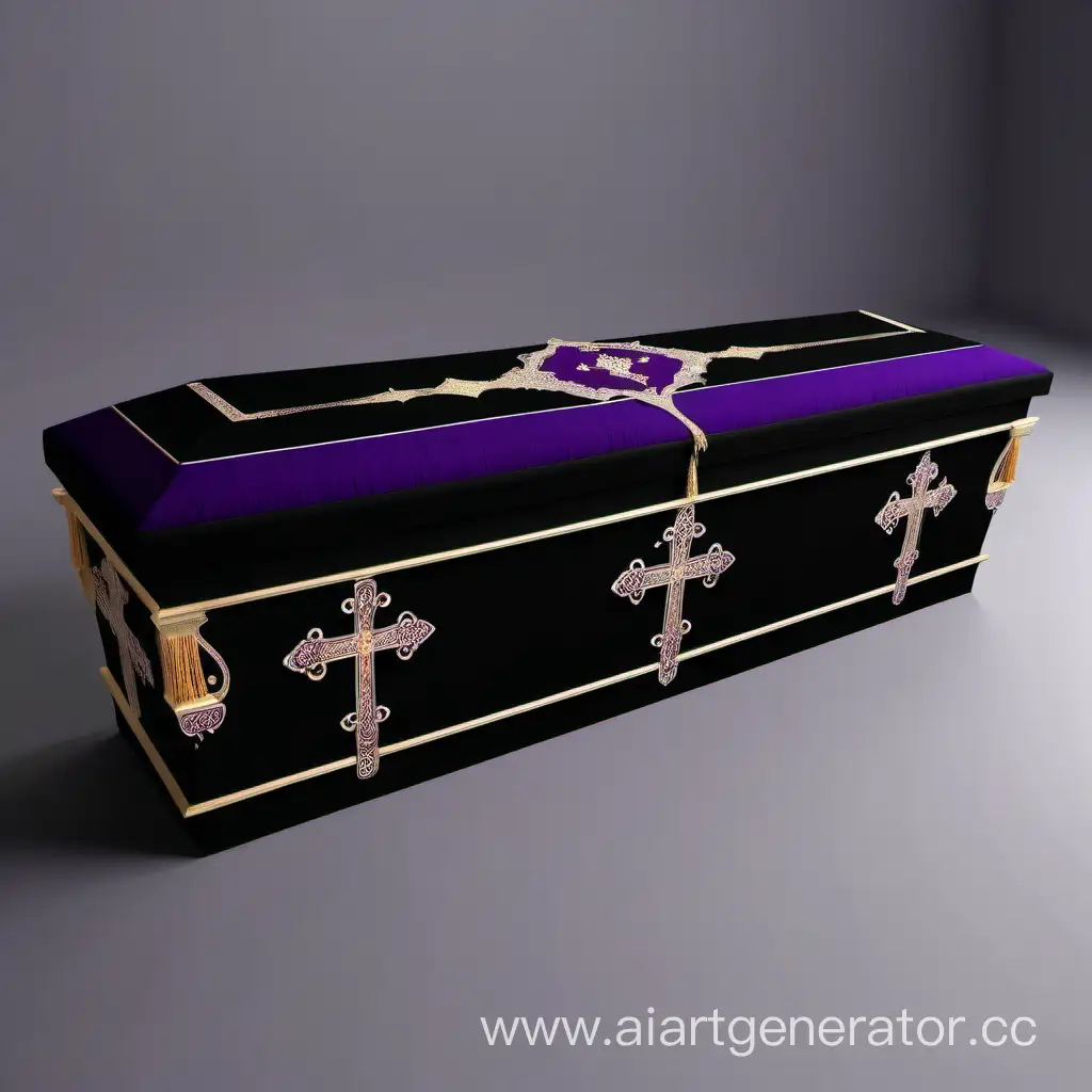 нарисовать православный гроб на двоих черного цвета с фиолетовой обивкой