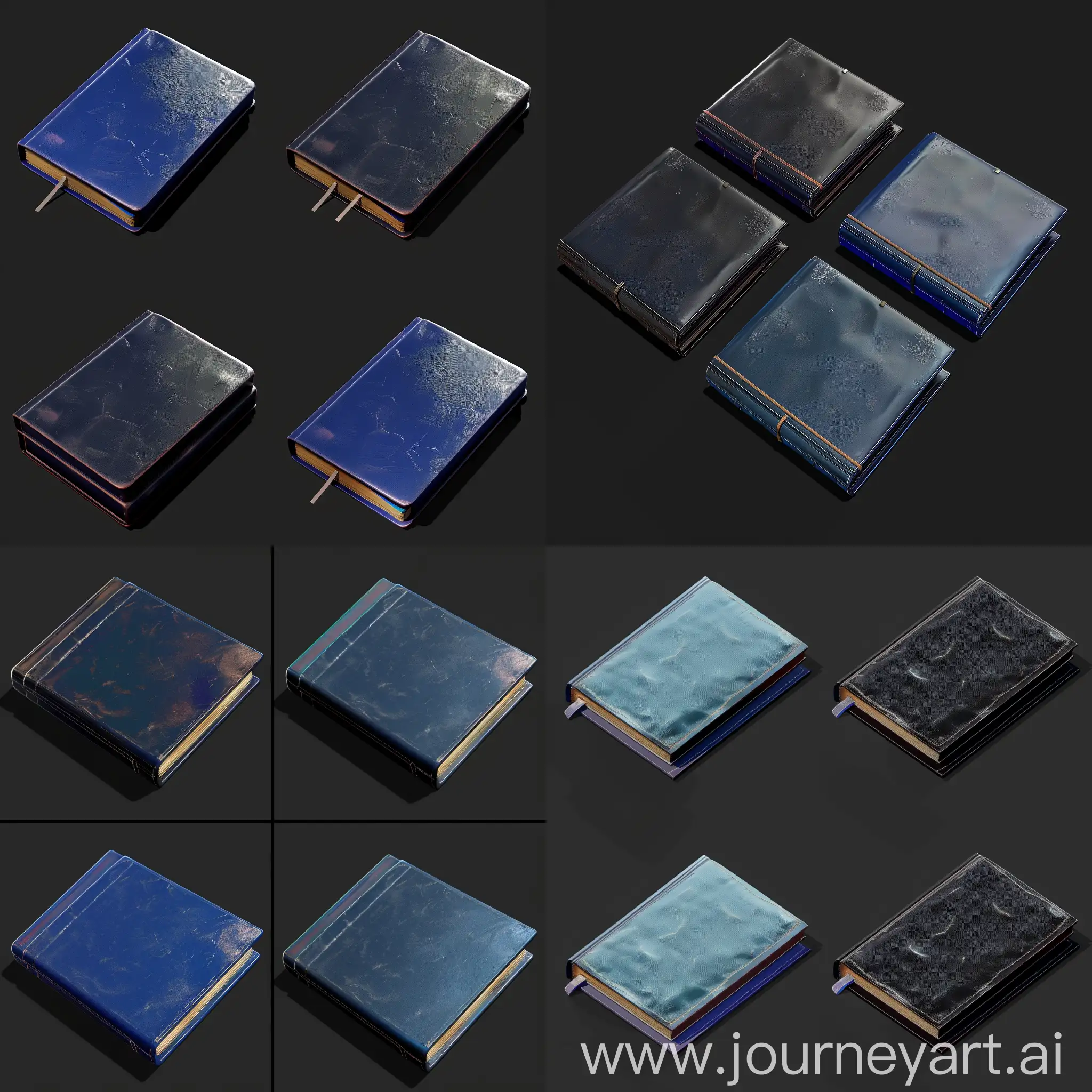 https://i.imgur.com/yfwPSIw.png https://i.imgur.com/Q8xDucH.png realistic photo of isometric set, very thin smooth blue journals on black background, style of unreal engine 3d render, ultrarealistic style, shiny, leather cover, isometric set, spritesheet --style raw --stylize 50  --iw 1.5