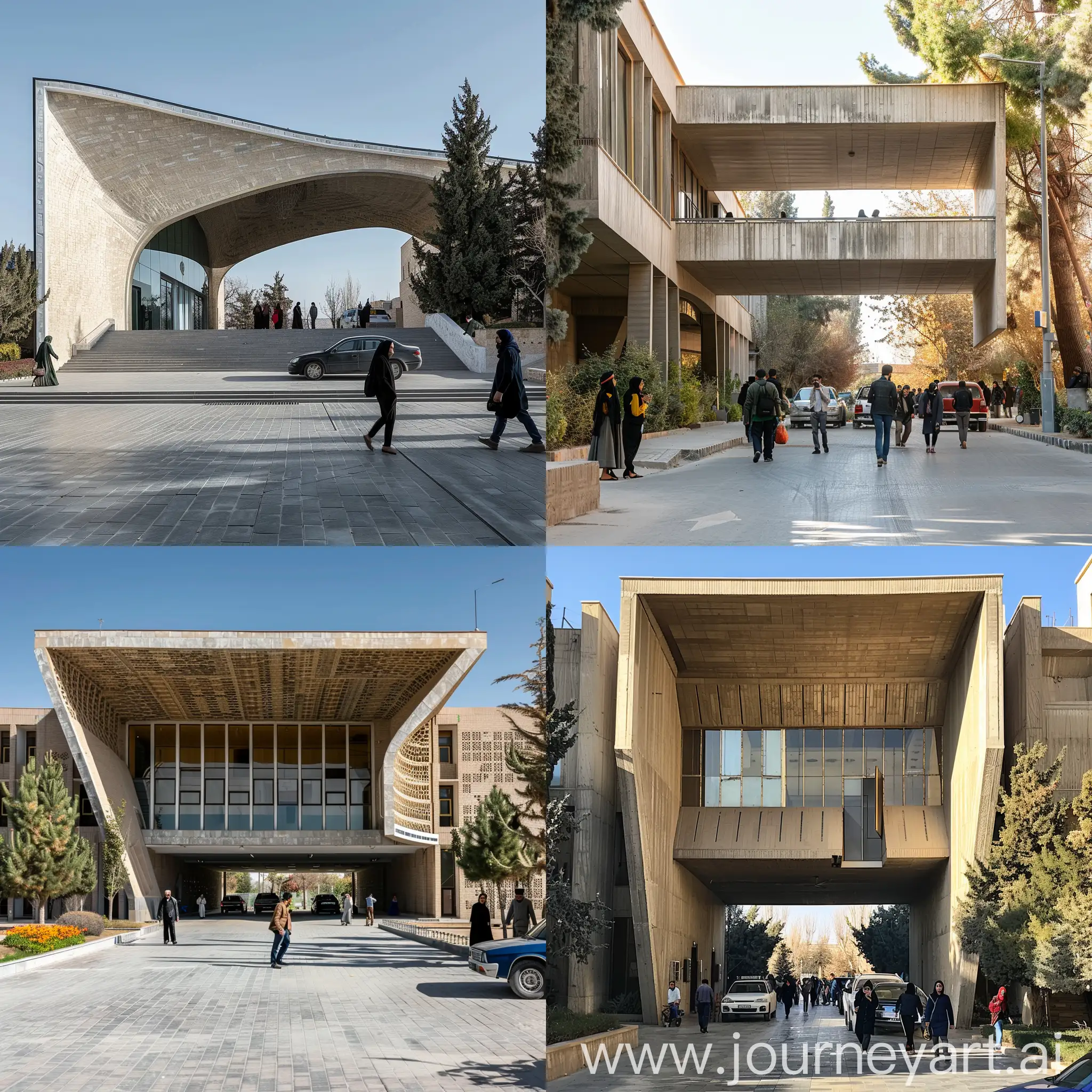 Modern-University-Entrance-in-Iran-with-Car-and-People