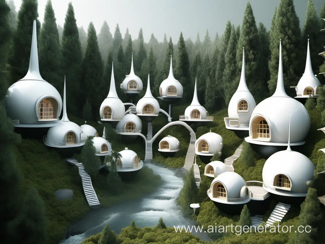 Enchanted-Gnome-Village-Amidst-Pine-Forest-and-Stream