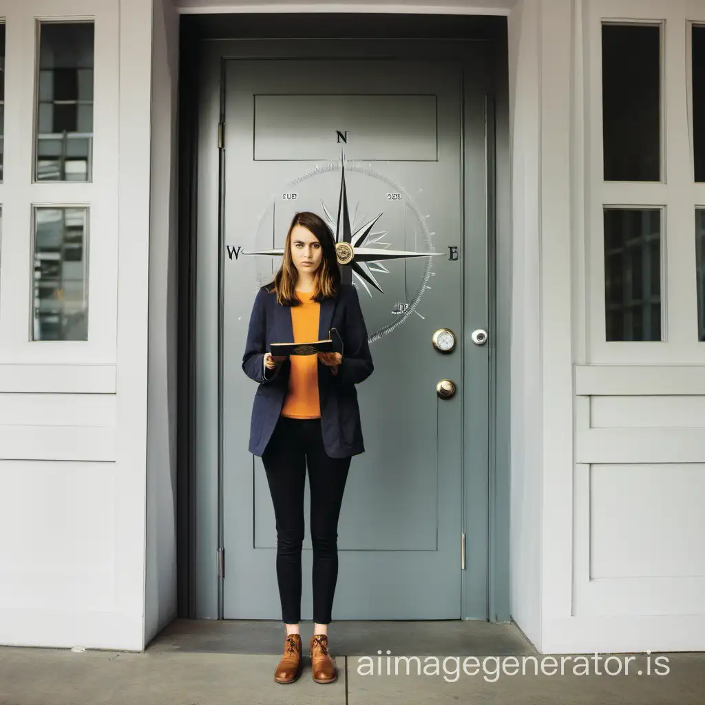 Young-Woman-Holding-Compass-by-Office-Door