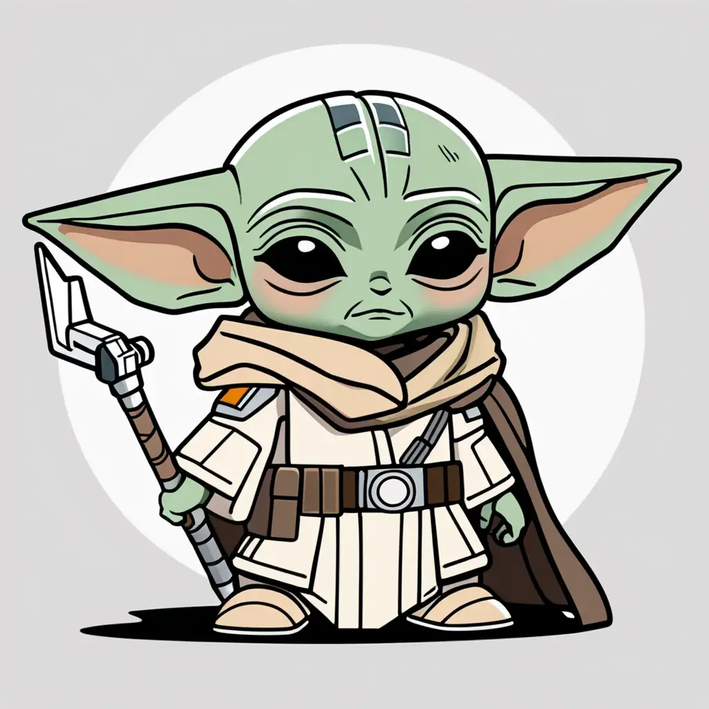create illustration clip art of adorable chibi versions of Star Wars character the Mandalorian and baby yoda