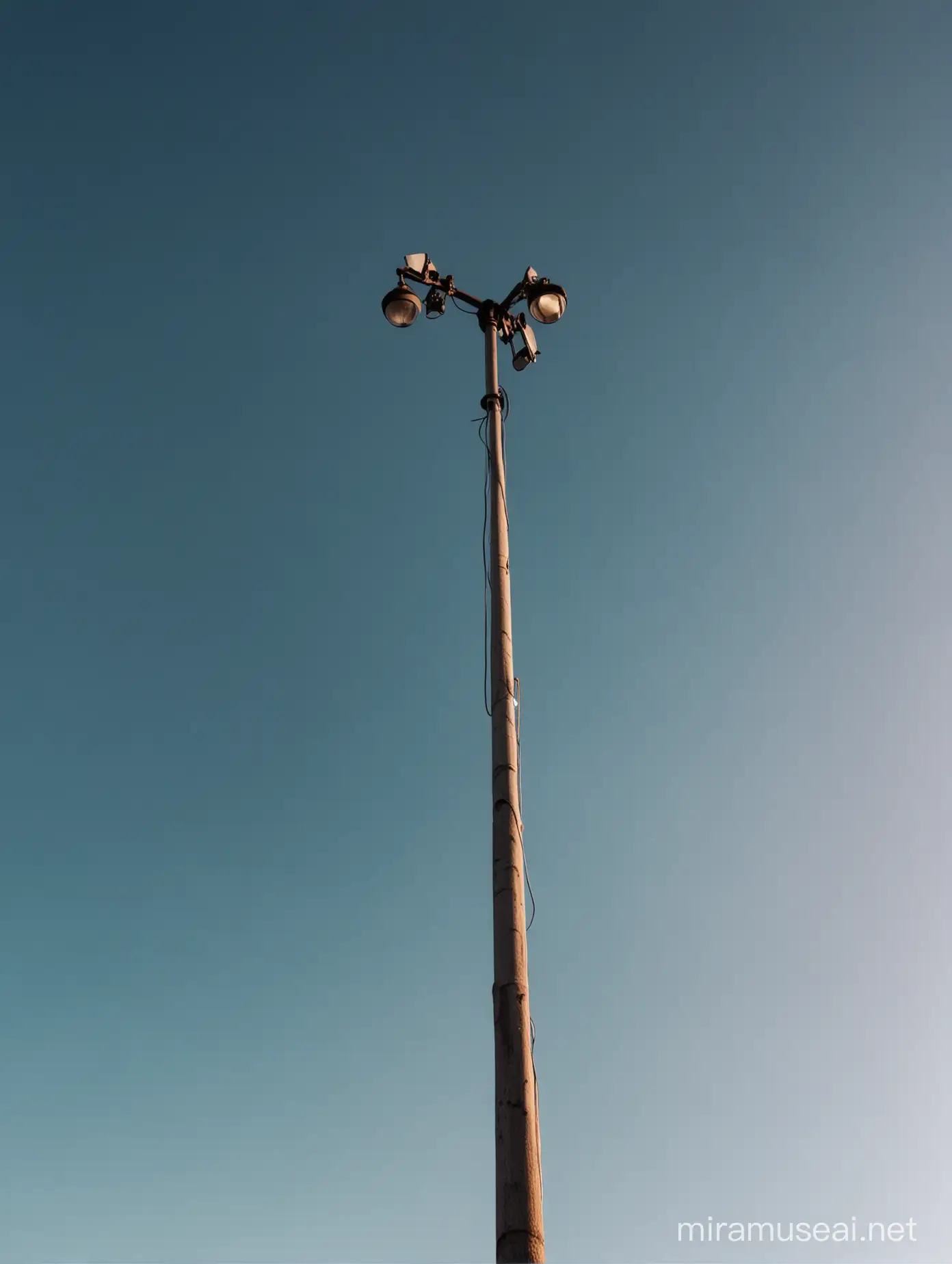 Cinematically Warm Skyline with Illuminated Light Pole