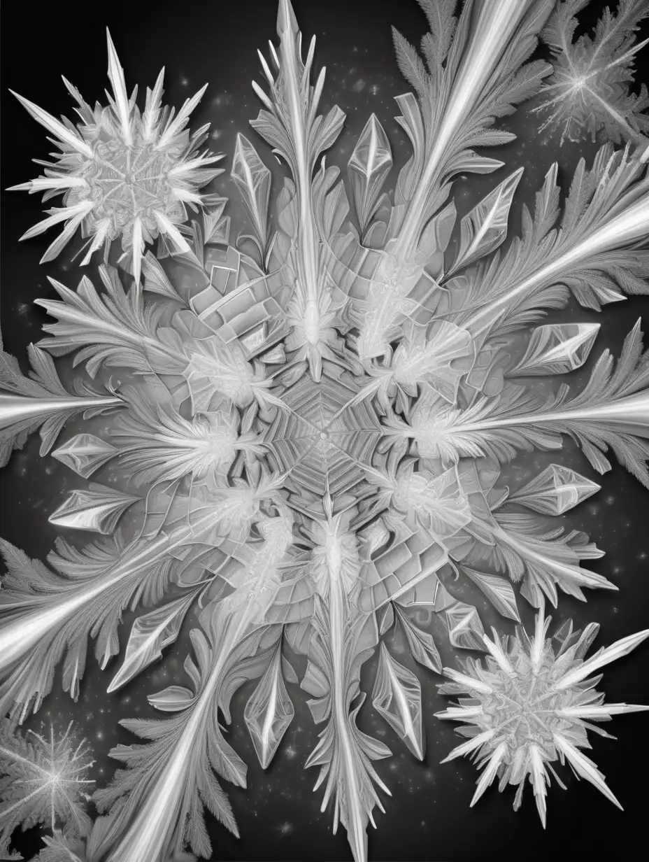 Coloring book pages with much white space that describes this paragraph:  Quantum ice crystals 600 60 6 GRAY SCALE max white space