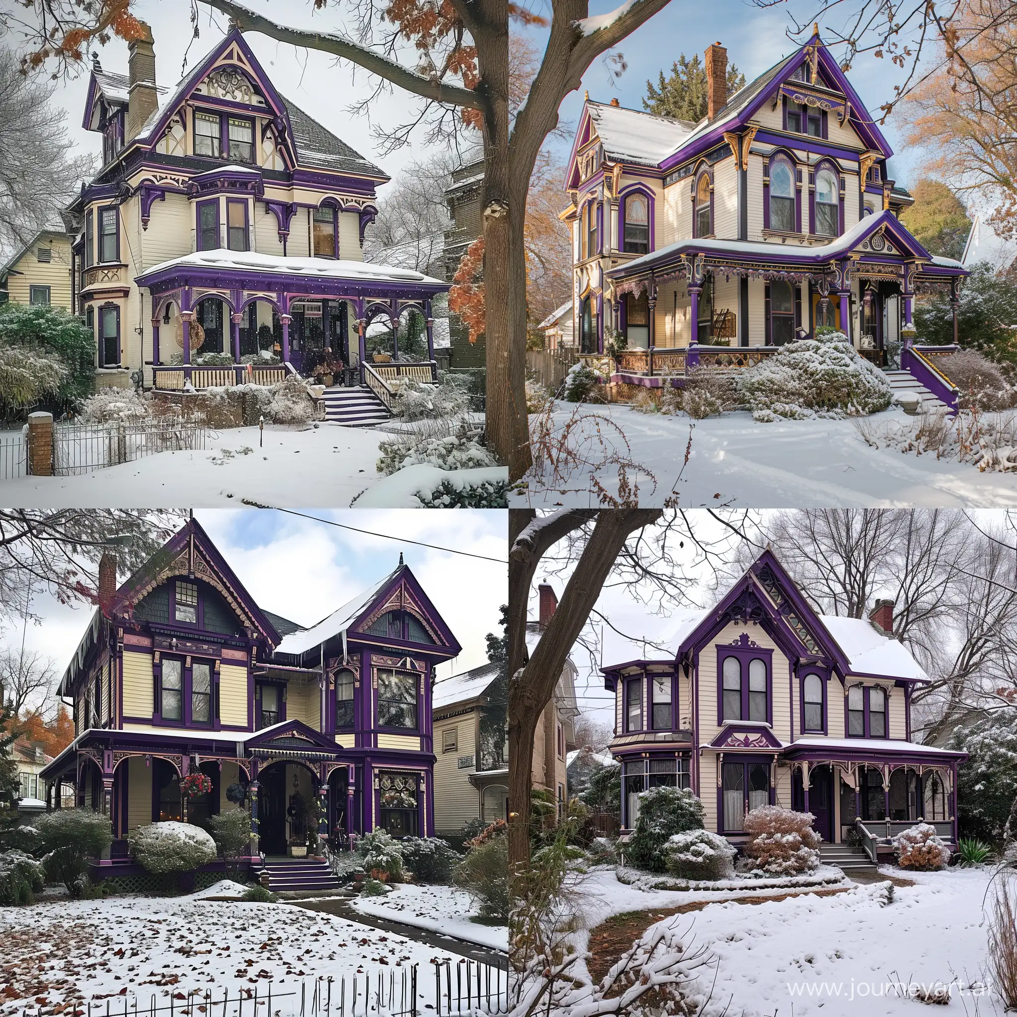 Late-Victorian-House-with-Purple-Trim-and-Snowy-Ground