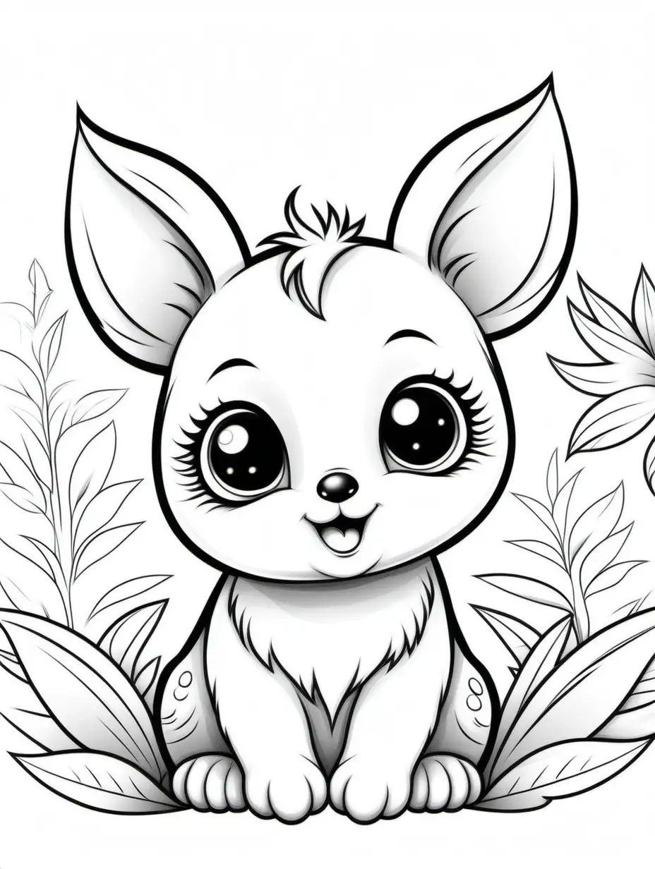 cute little animals - coloring page for kids, white background, easy coloring, no shading, black and white, great line work 