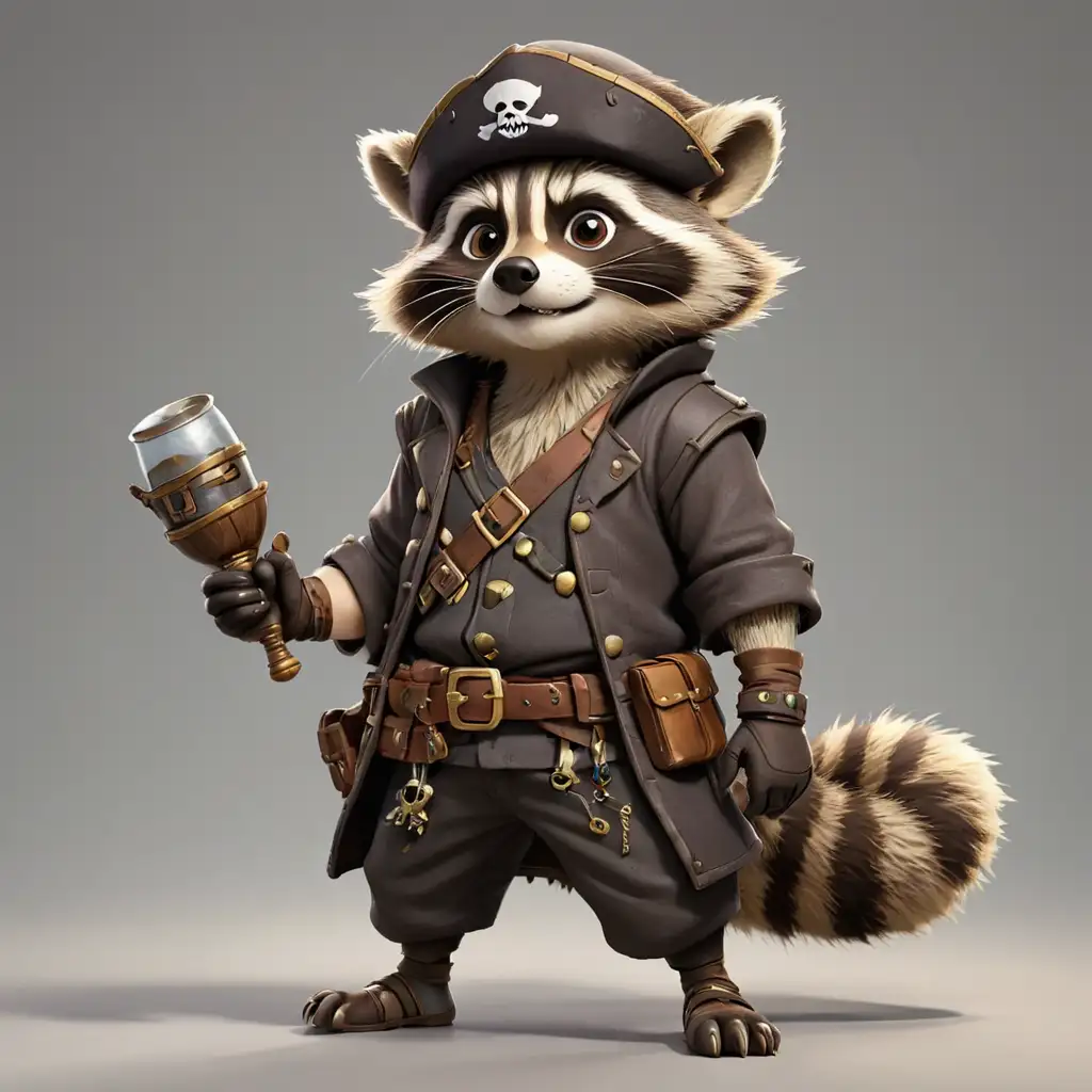 Cartoon Pirate Raccoon Character with Clear Background