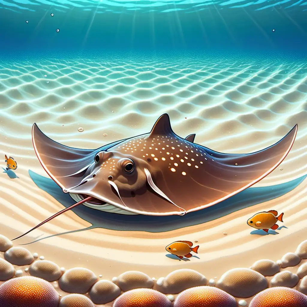Adorable Japanese Stingray Illustration in Coastal Waters