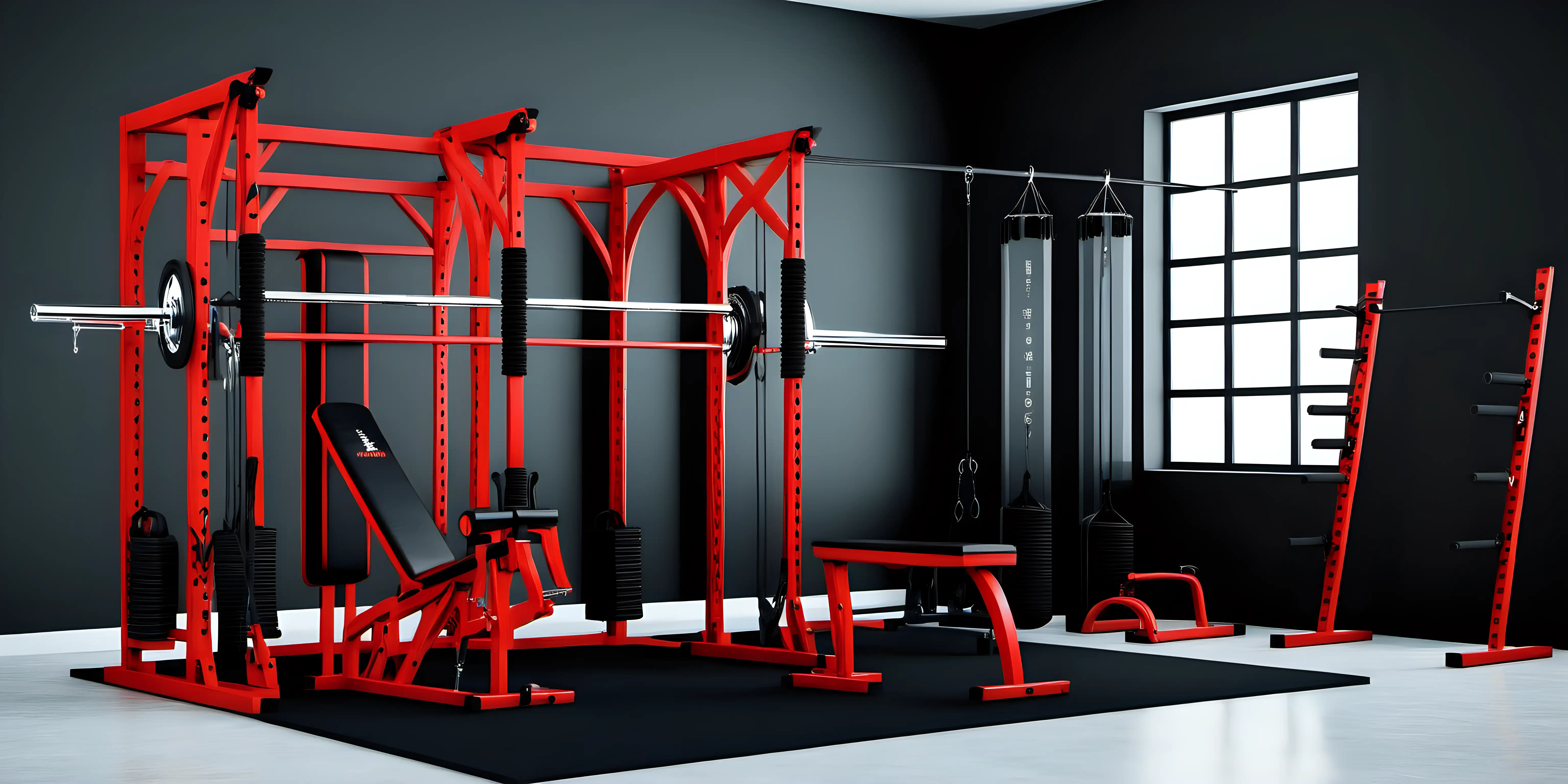 Dynamic Red and Black Studio Gym Setup for Energizing Workouts