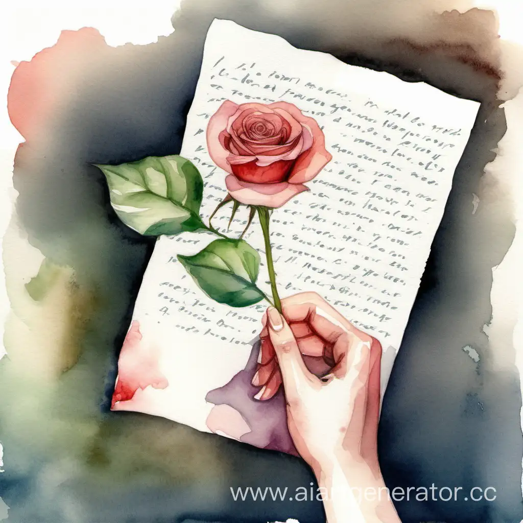 Watercolor-Painting-of-a-Girl-Holding-a-Letter-and-a-Rose