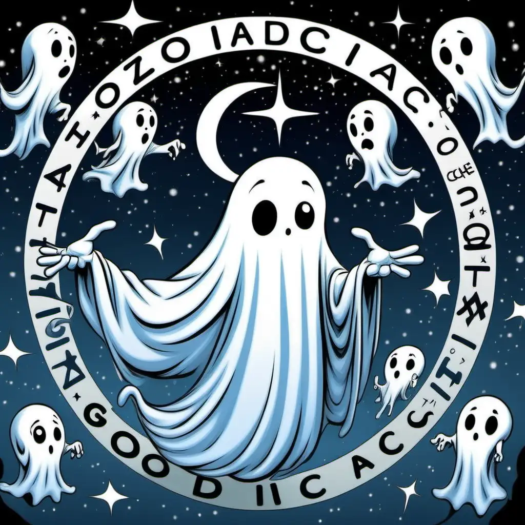 Playful Zodiac Ghost Cartoon Fun Animated Character Illustration