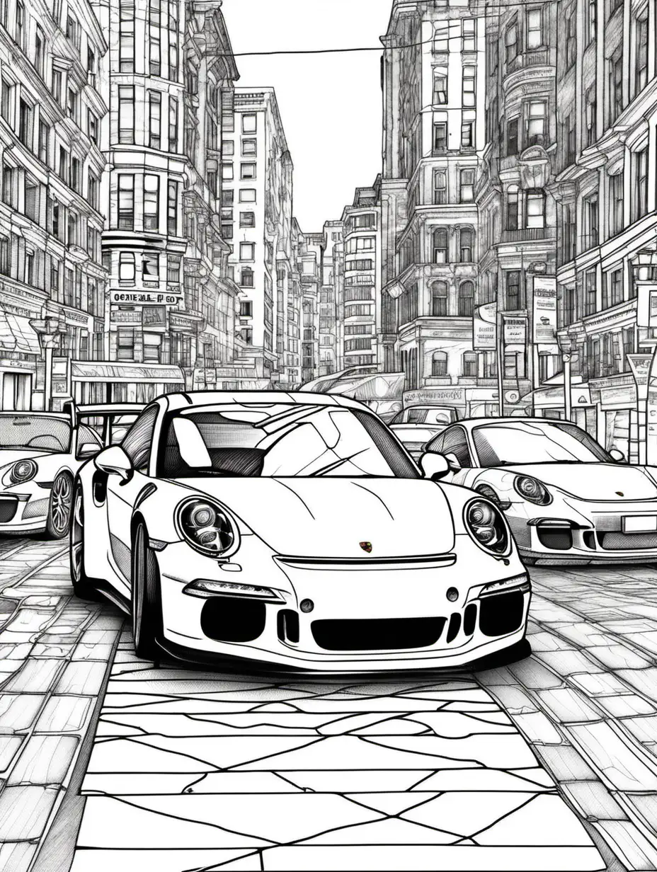porsche 911 gt3 parallel parked coloring book page 