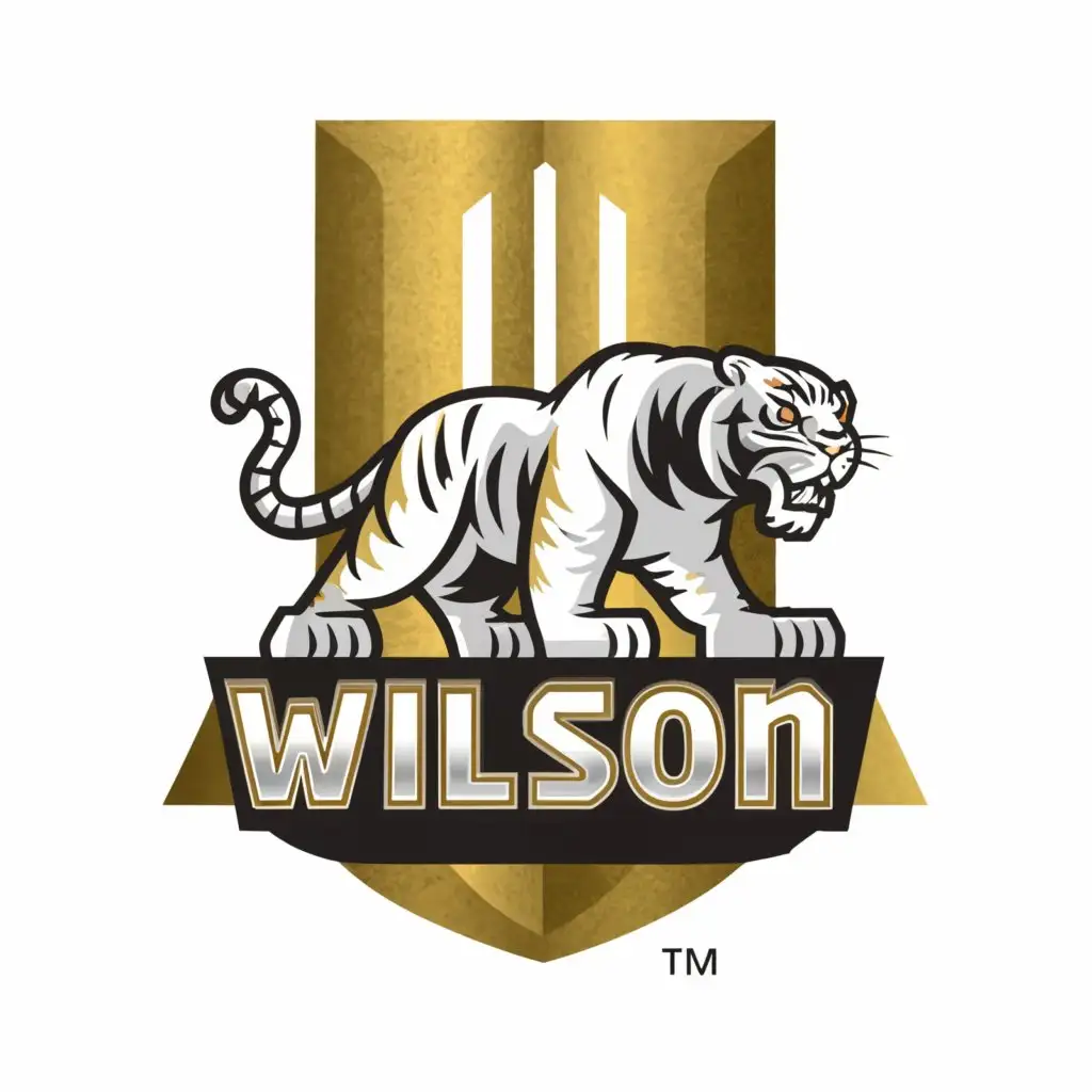 a logo design,with the text "Wilson", main symbol:Wilson on top of a white tiger zord
 with the words big and bold,,Moderate,clear background
